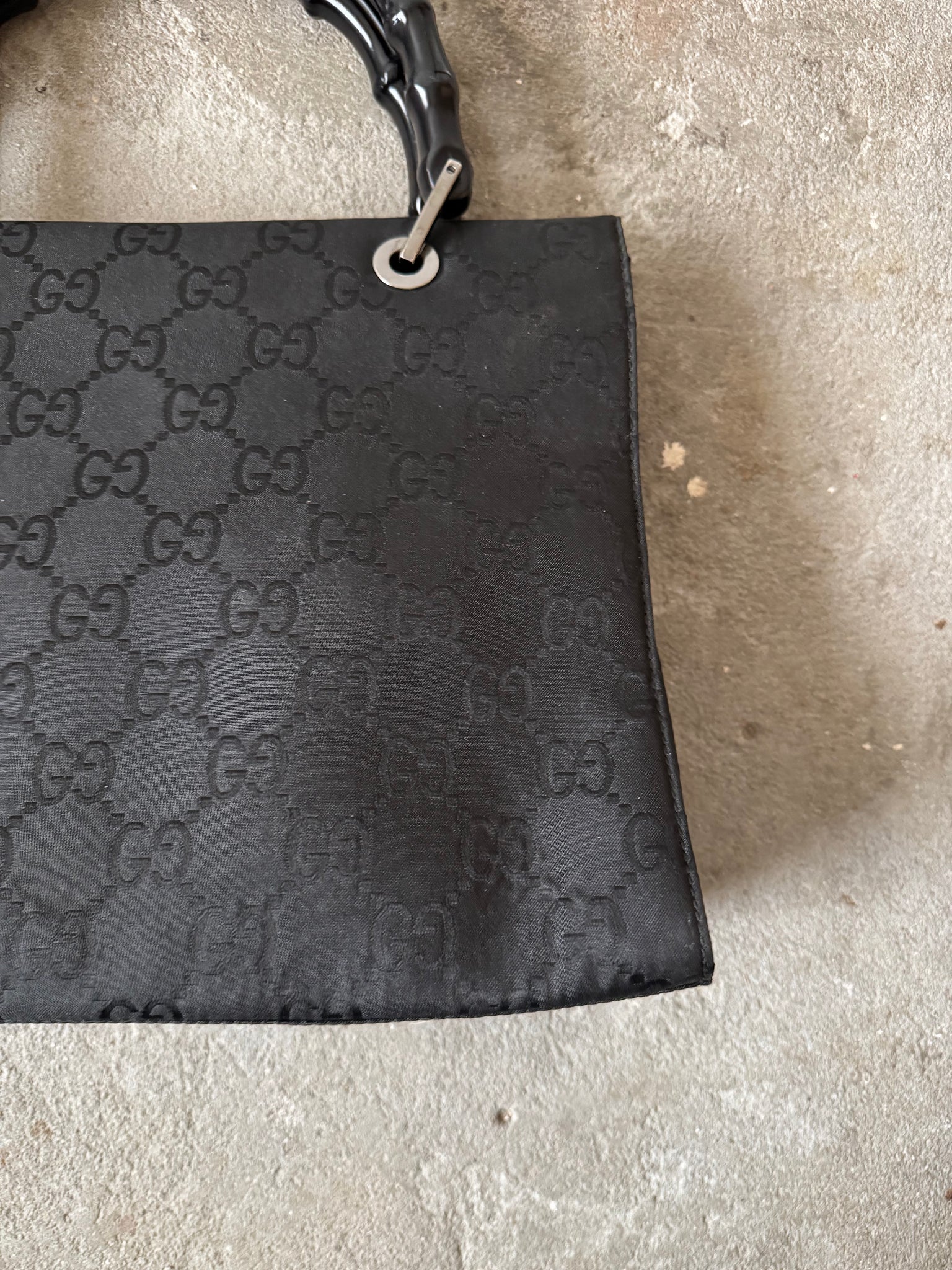 Gucci GG Monogram Bamboo Nylon Tote Bag Black