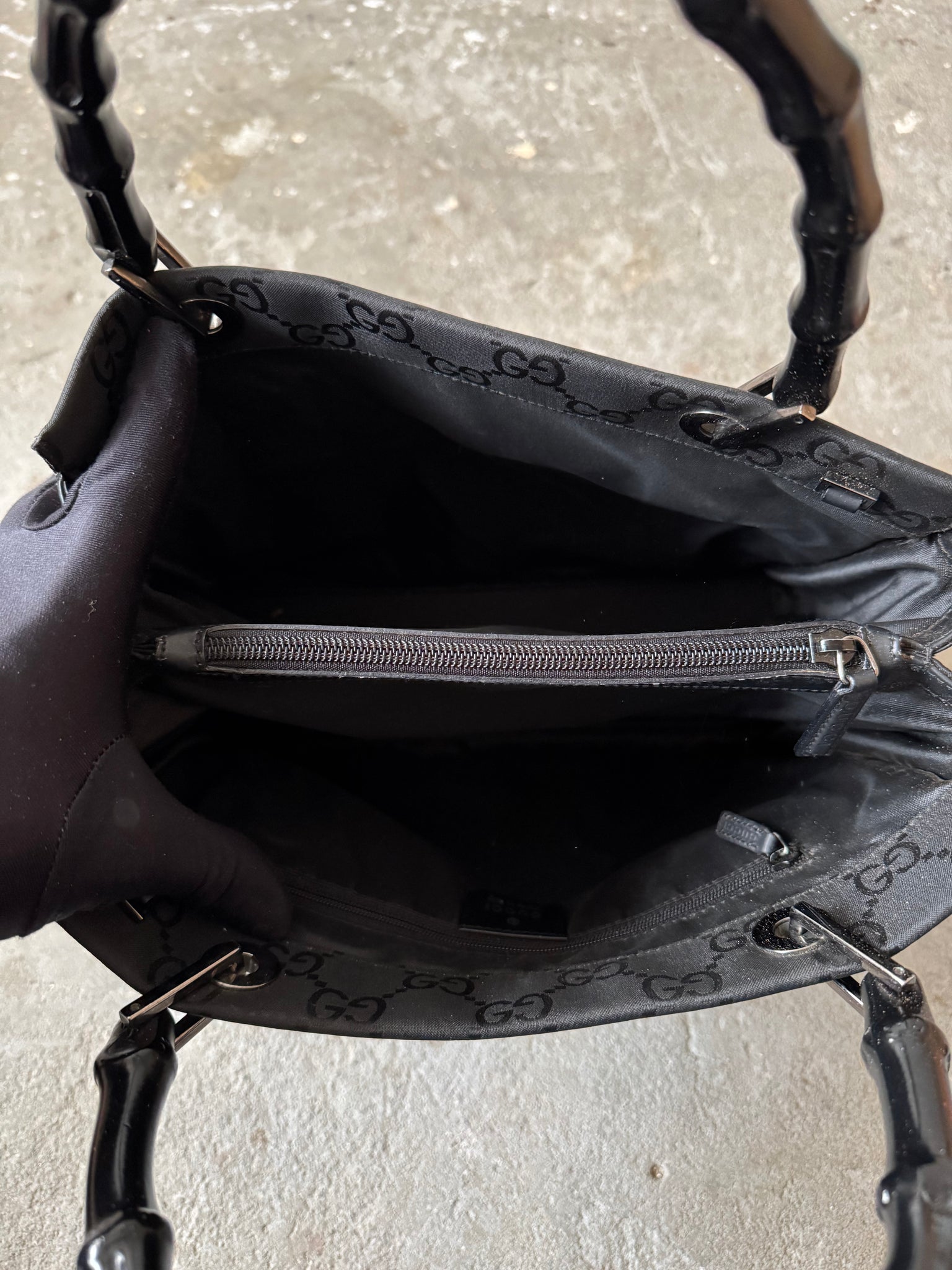 Gucci GG Monogram Bamboo Nylon Tote Bag Black