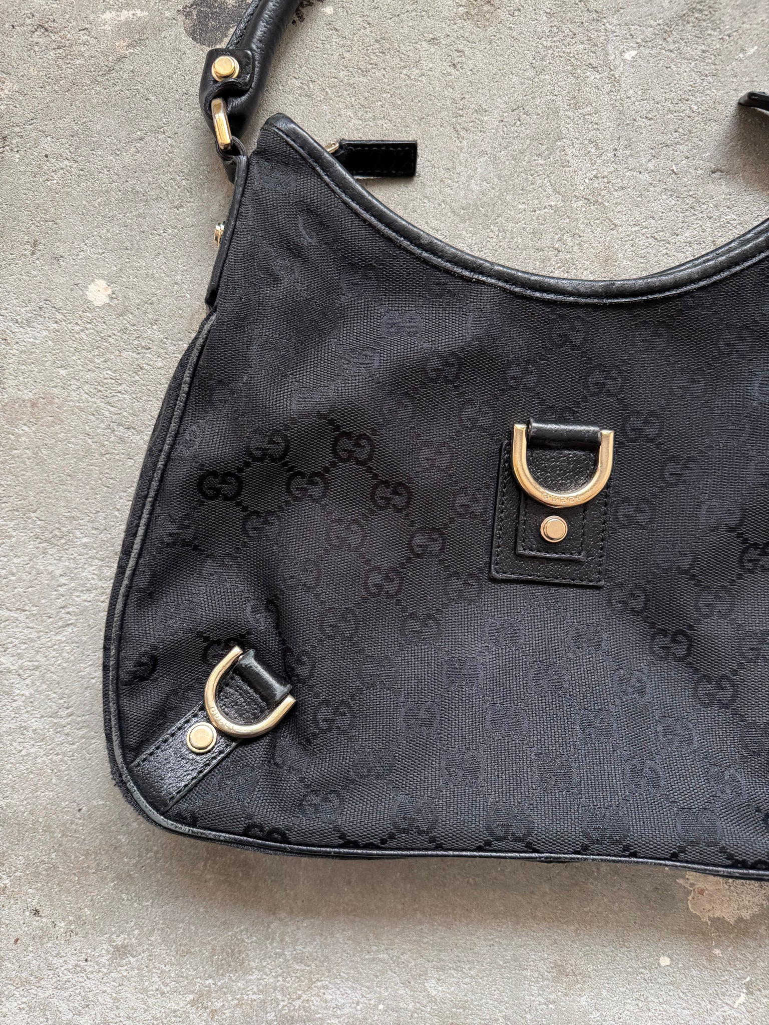Gucci GG Monogram Jacquard Abbey Hobo Bag Black