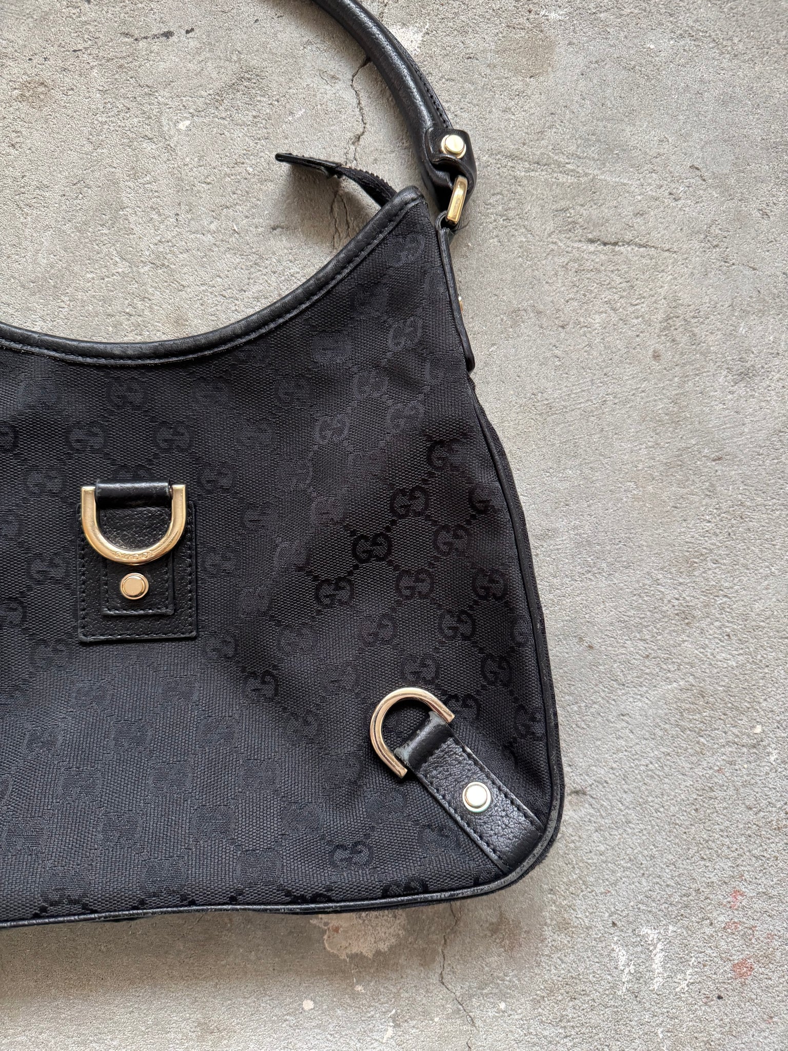 Gucci GG Monogram Jacquard Abbey Hobo Bag Black