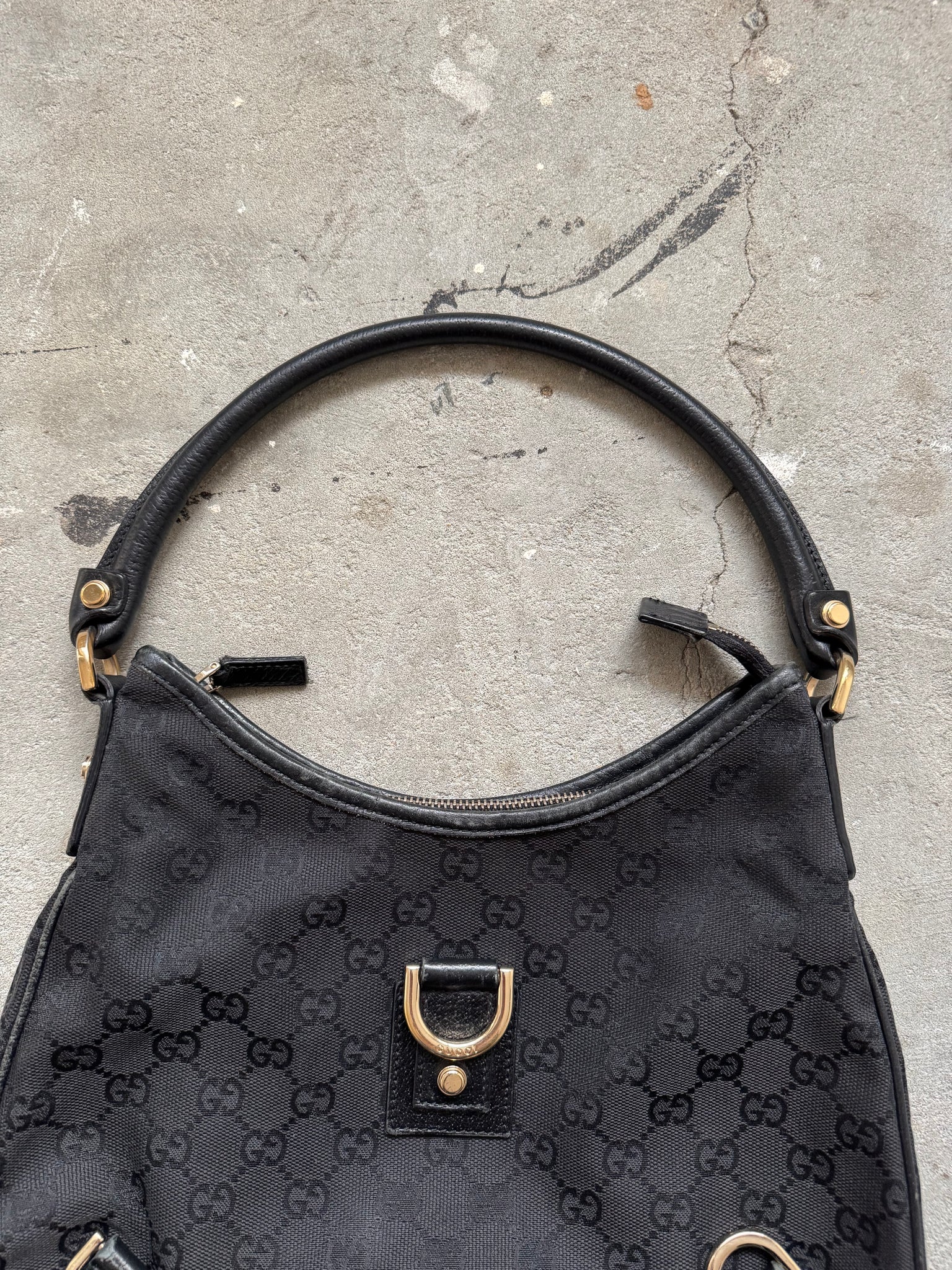 Gucci GG Monogram Jacquard Abbey Hobo Bag Black