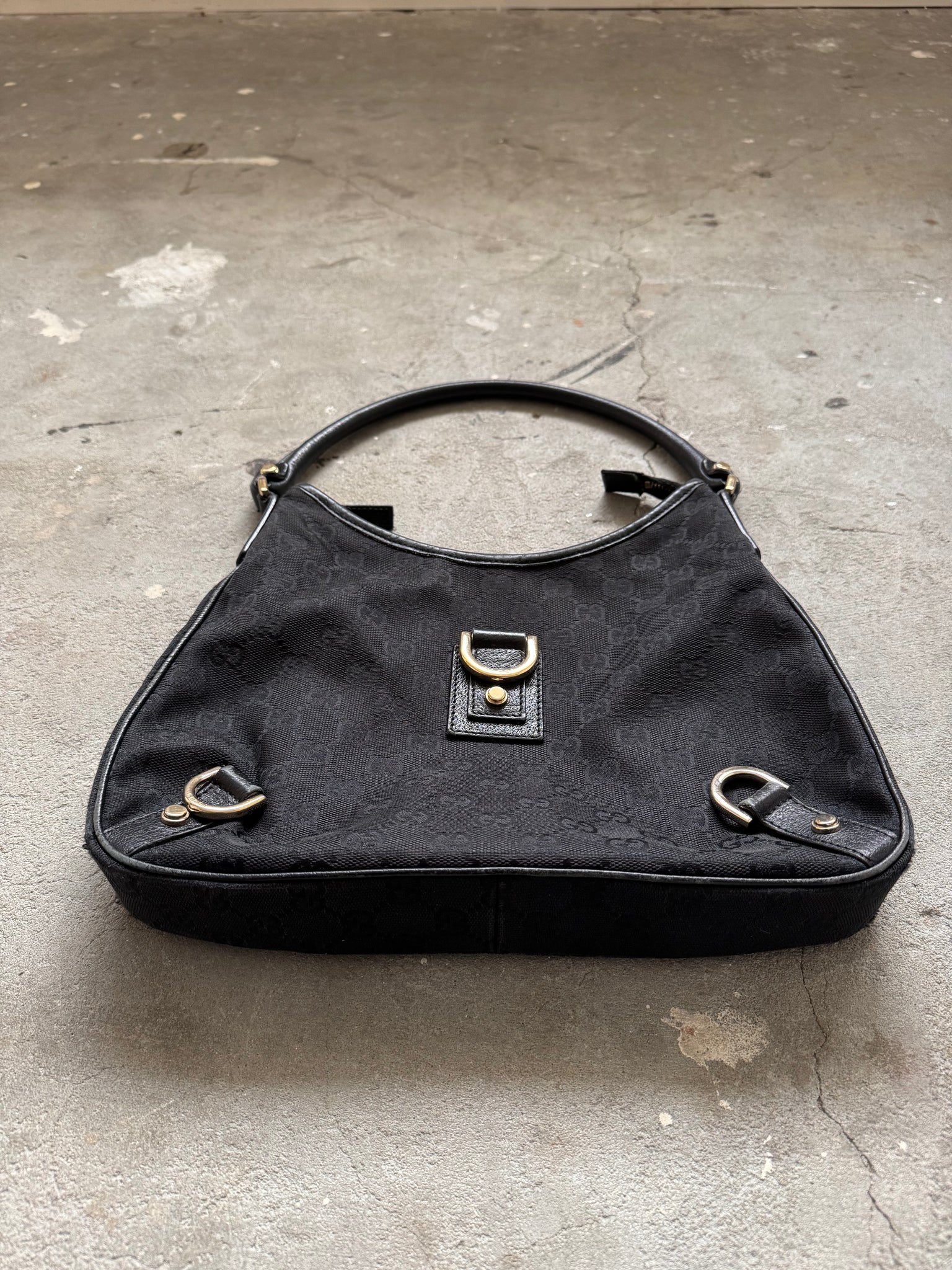Gucci GG Monogram Jacquard Abbey Hobo Bag Black