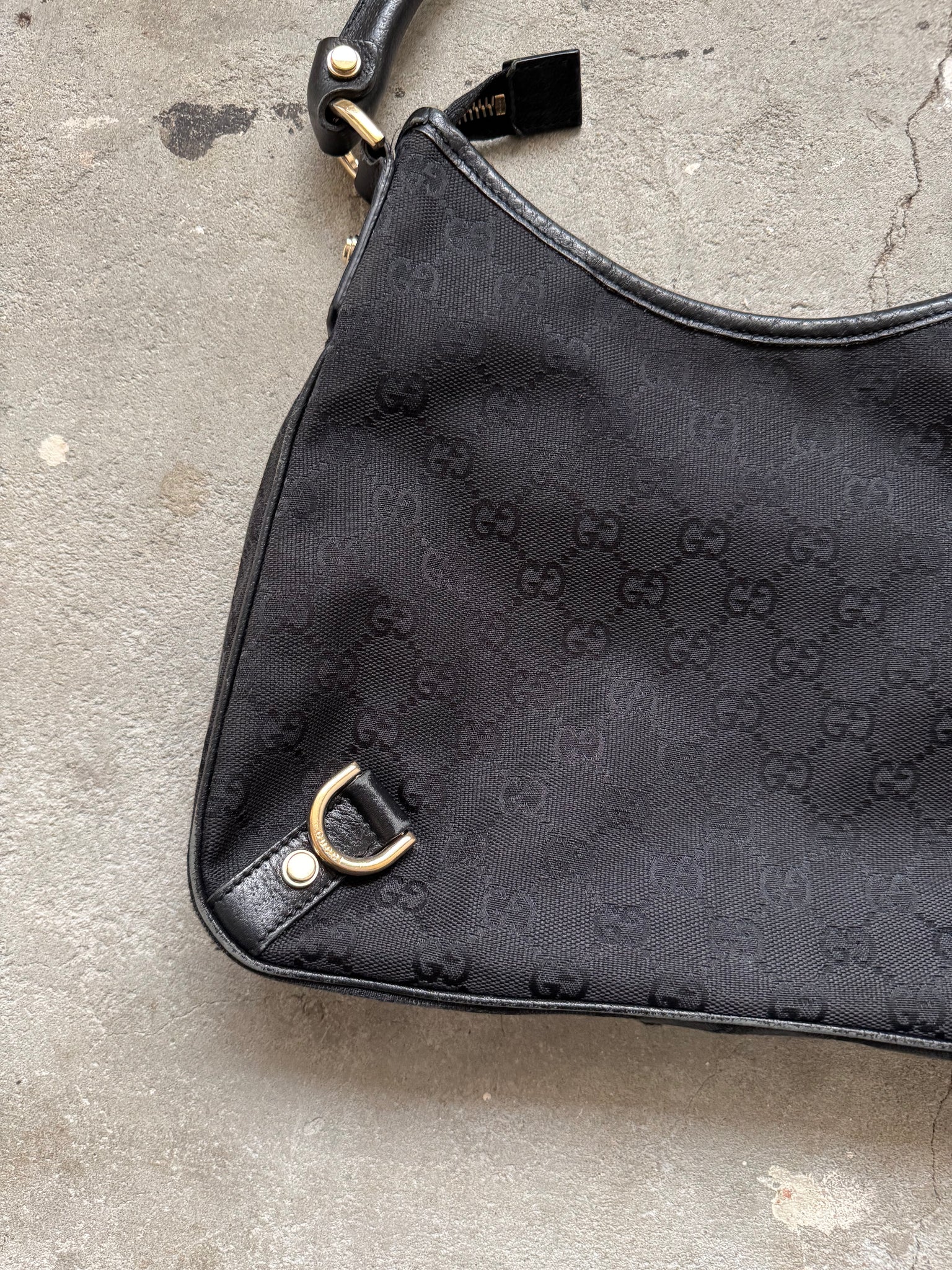 Gucci GG Monogram Jacquard Abbey Hobo Bag Black
