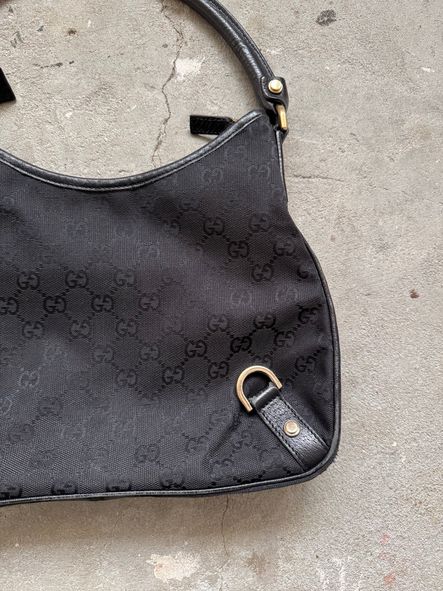 Gucci GG Monogram Jacquard Abbey Hobo Bag Black