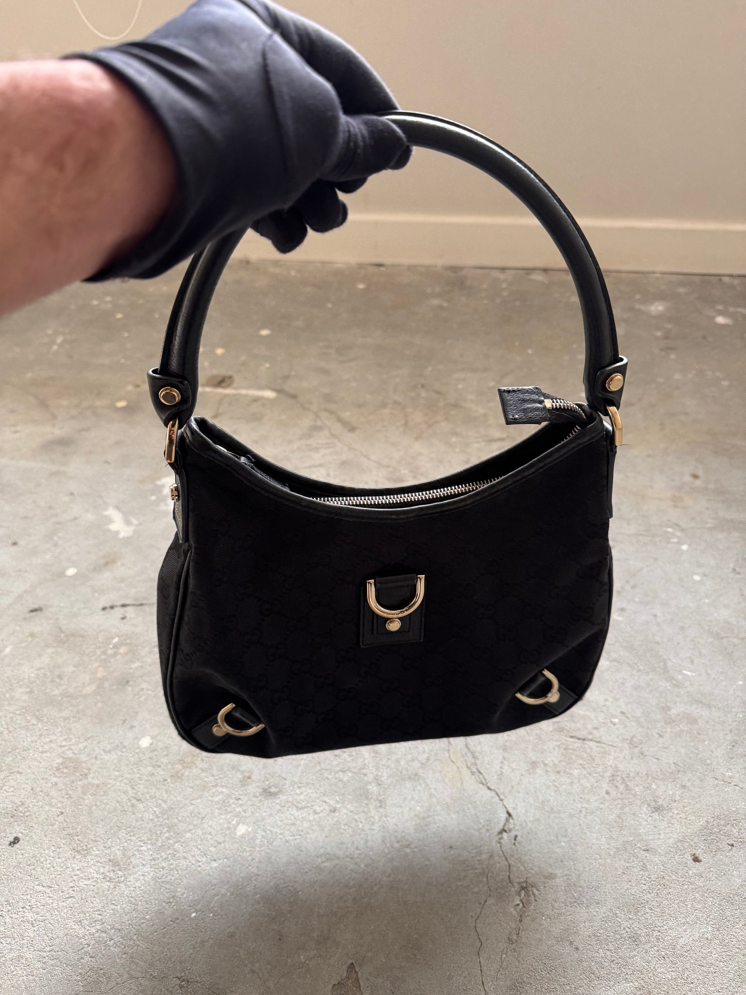 Gucci GG Monogram Jacquard Abbey Hobo Bag Black