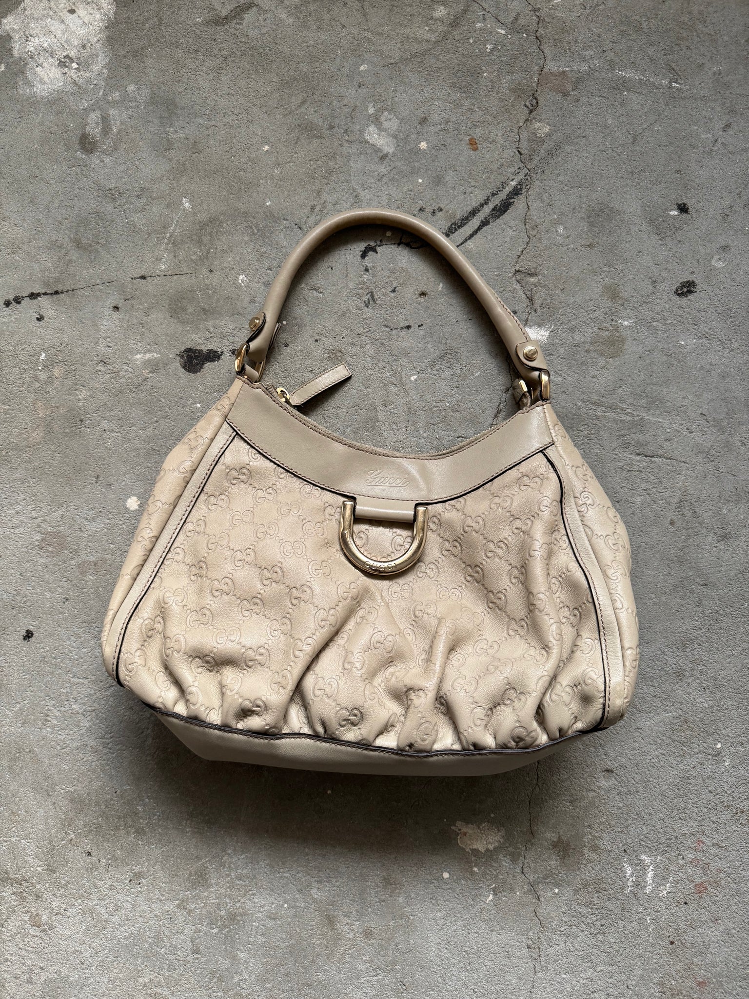Gucci GG Monogram Abbey D-Ring Shoulder Bag Cream