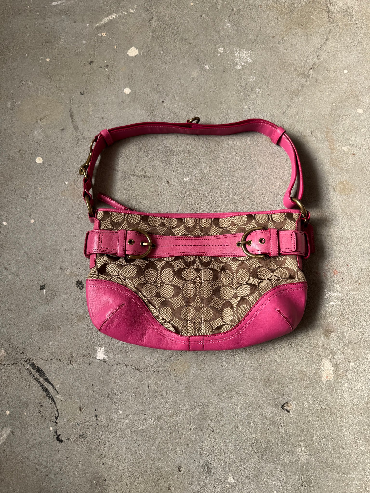 Coach 2Way Signature Sufflette Shoulder Bag Beige/Pink