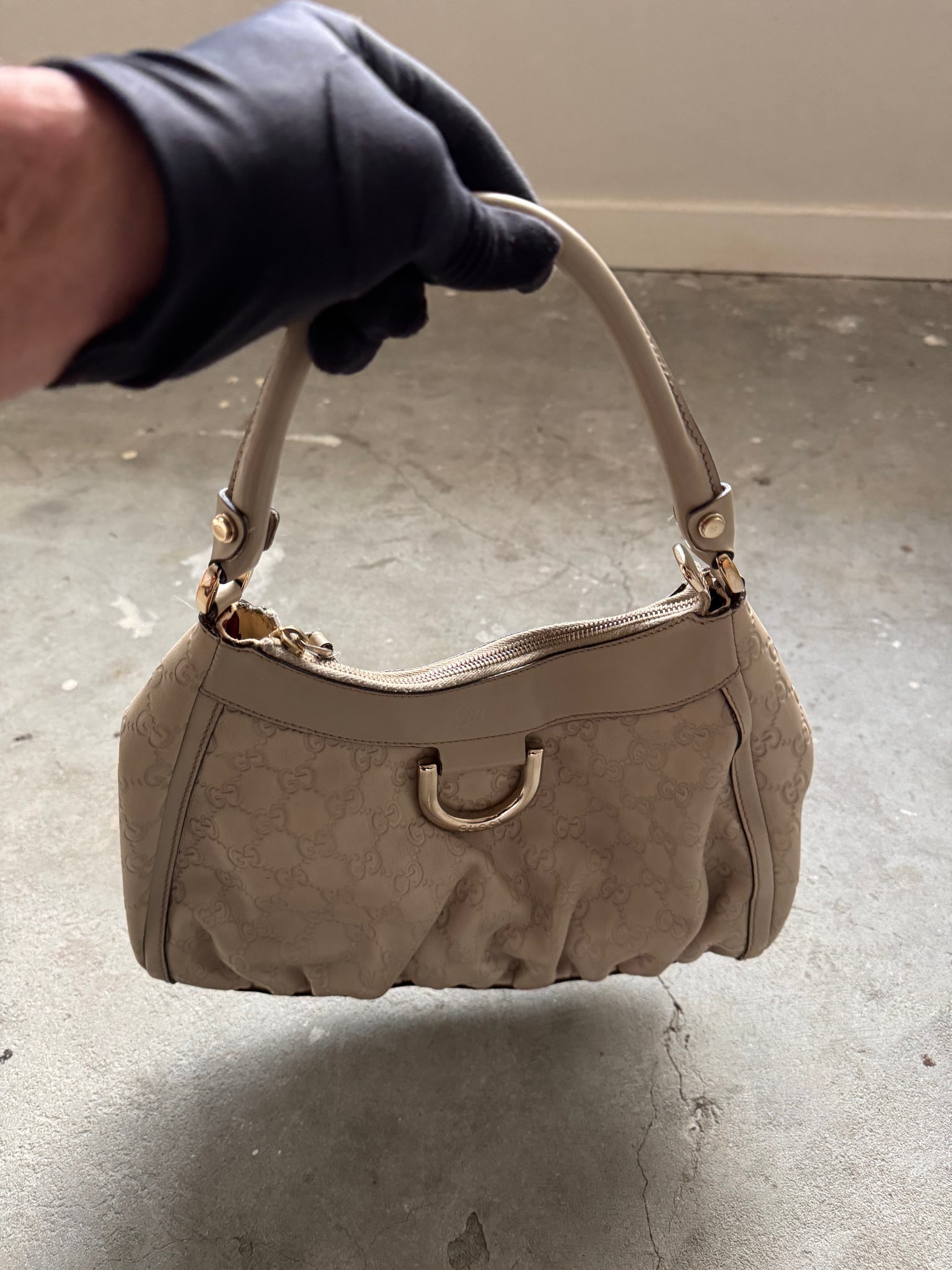 Gucci GG Monogram Abbey D-Ring Shoulder Bag Cream