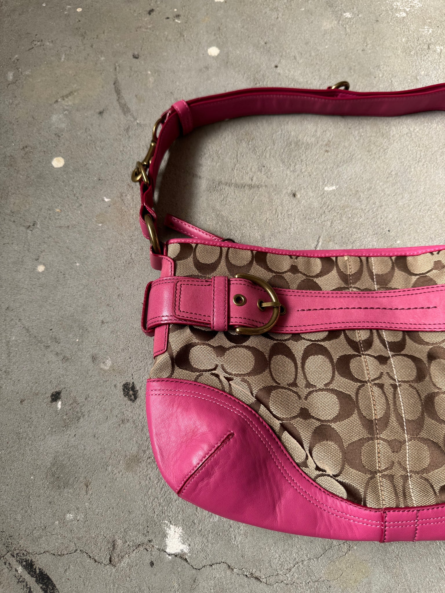 Coach 2Way Signature Sufflette Shoulder Bag Beige/Pink
