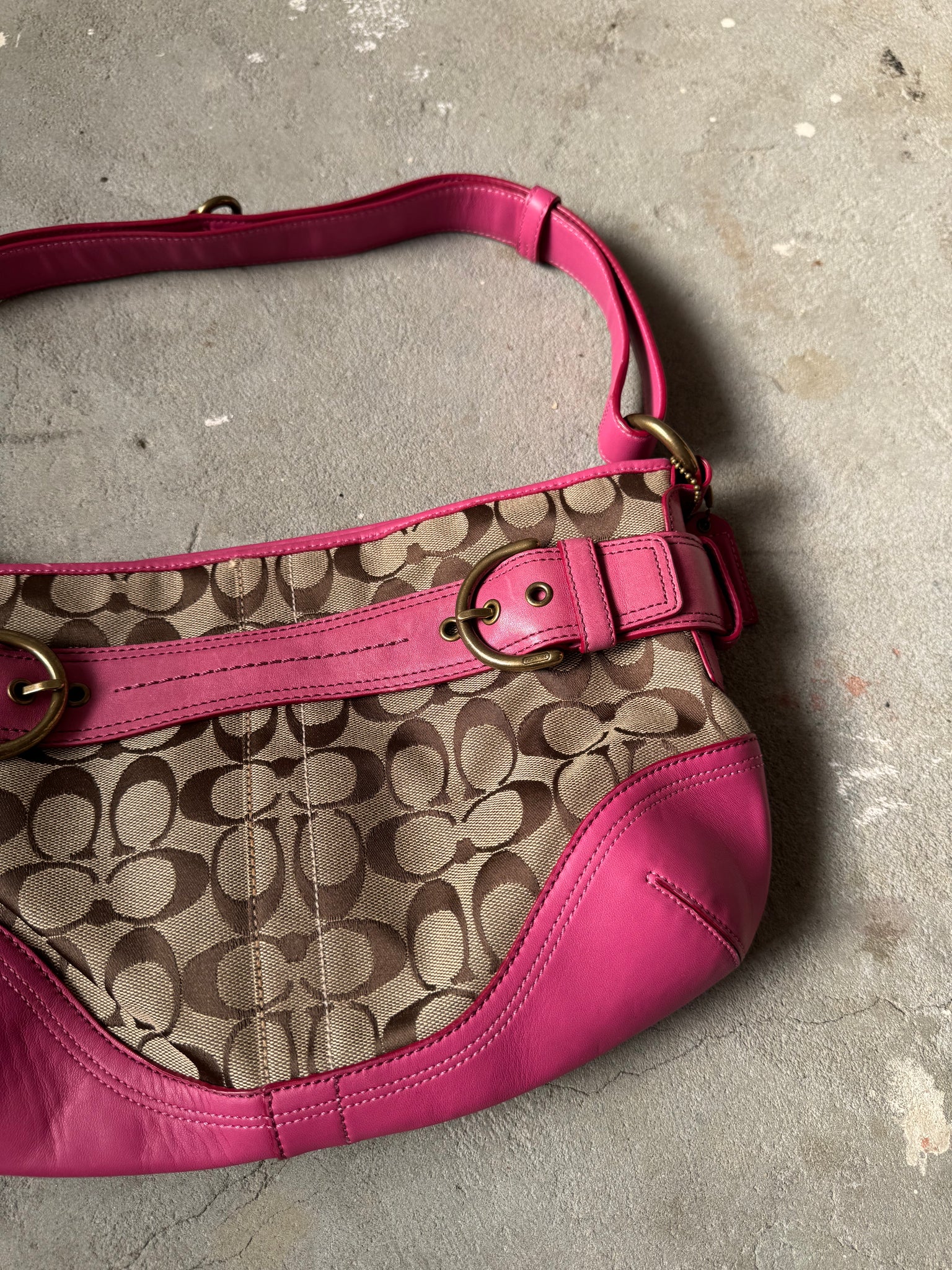 Coach 2Way Signature Sufflette Shoulder Bag Beige/Pink