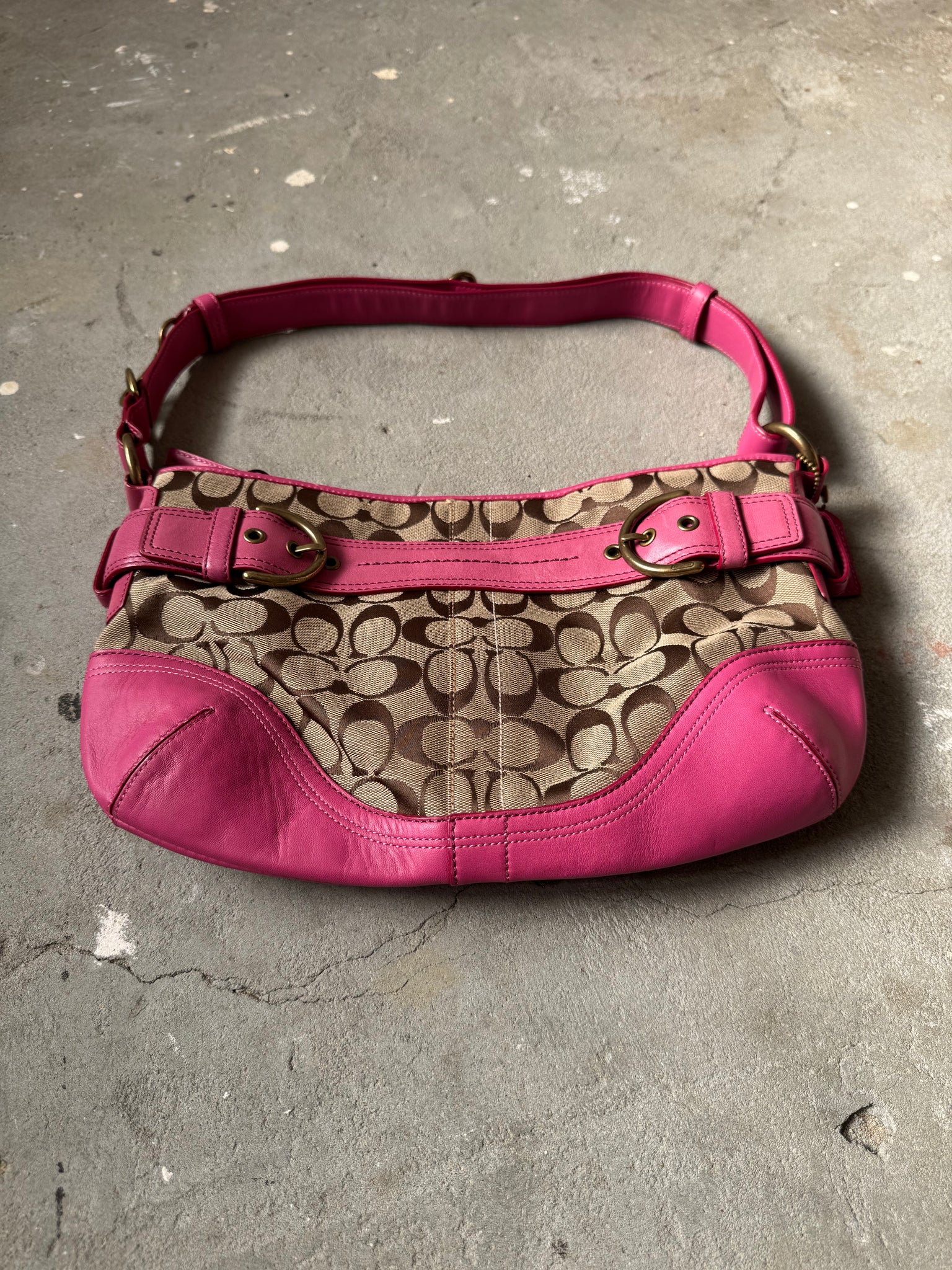 Coach 2Way Signature Sufflette Shoulder Bag Beige/Pink