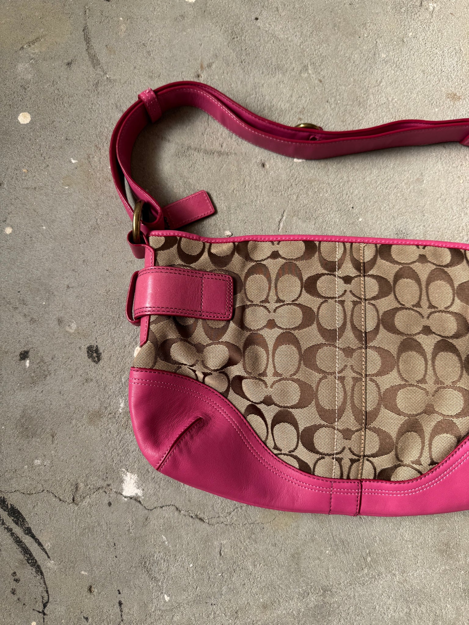Coach 2Way Signature Sufflette Shoulder Bag Beige/Pink