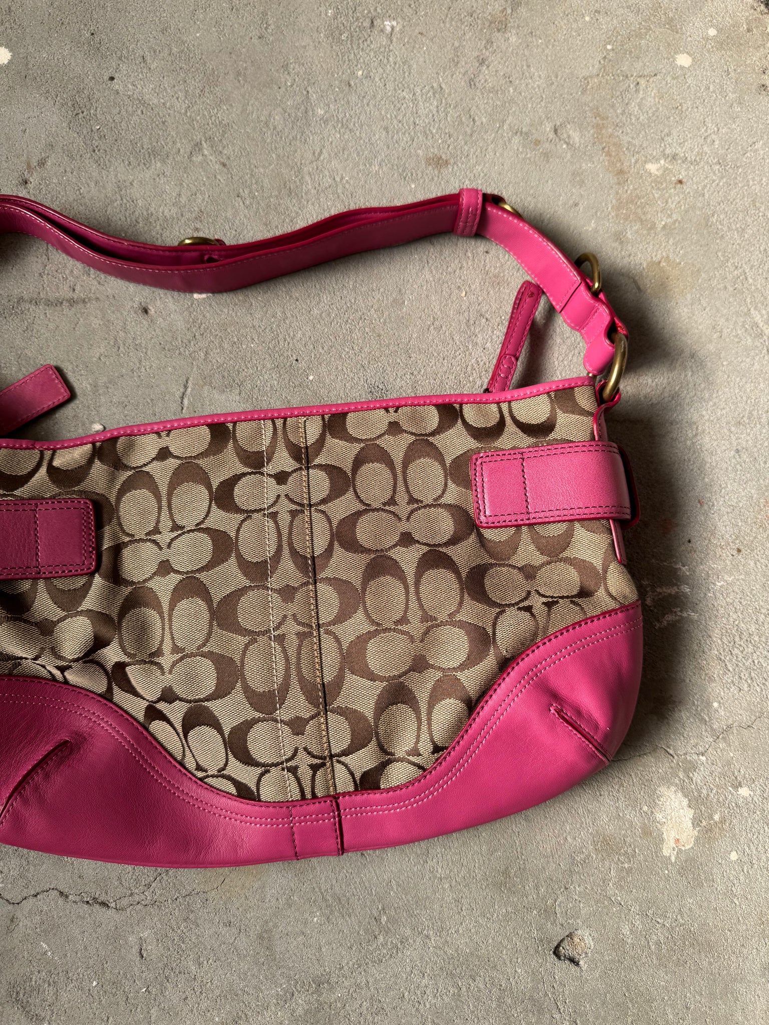 Coach 2Way Signature Sufflette Shoulder Bag Beige/Pink