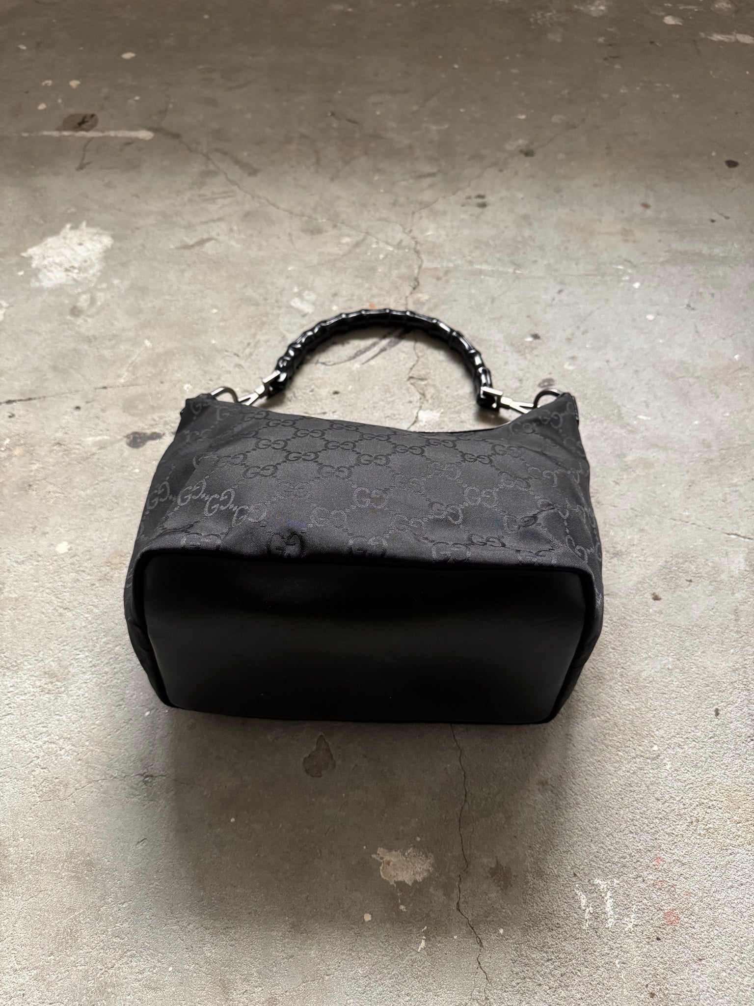 Gucci GG Monogram Bamboo Nylon Shoulder Bag Black