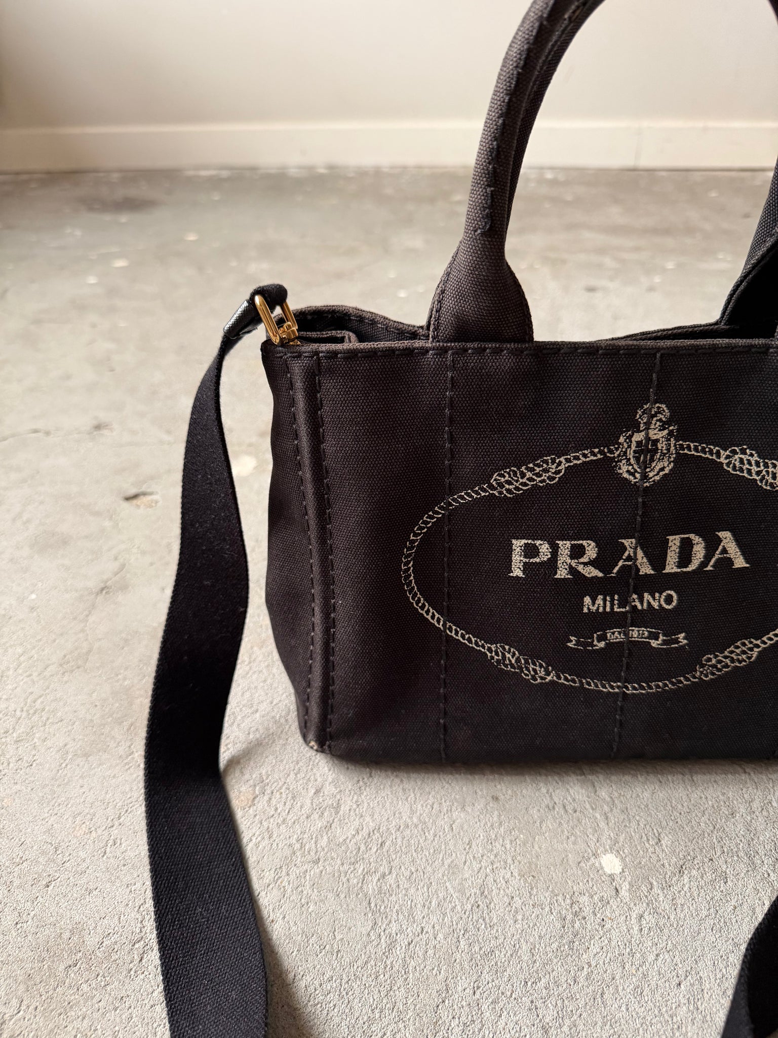 Prada 2Way Canapa Tote Bag Black