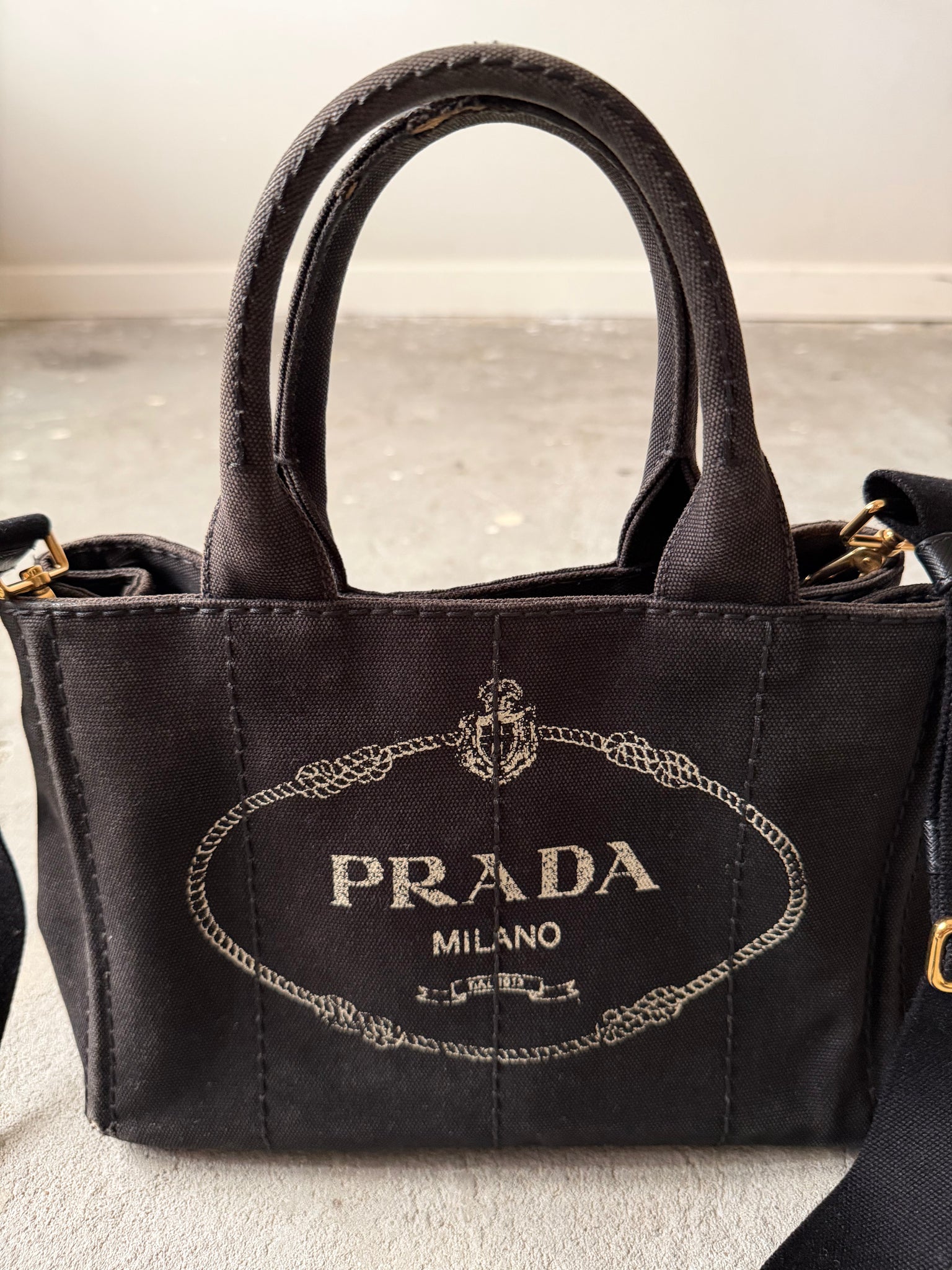 Prada 2Way Canapa Tote Bag Black