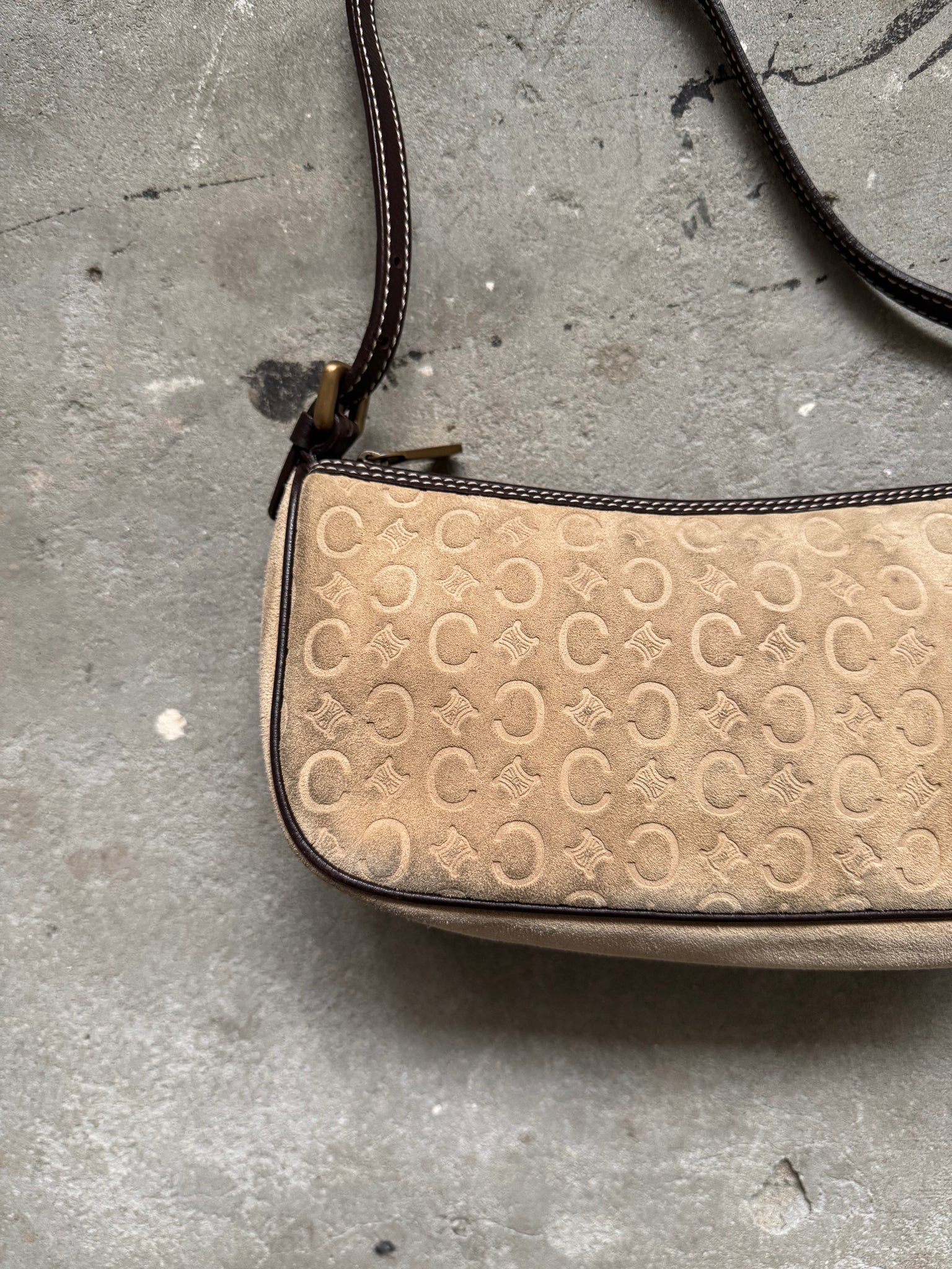 Celine Macadam Suede Shoulder Bag Beige/Brown