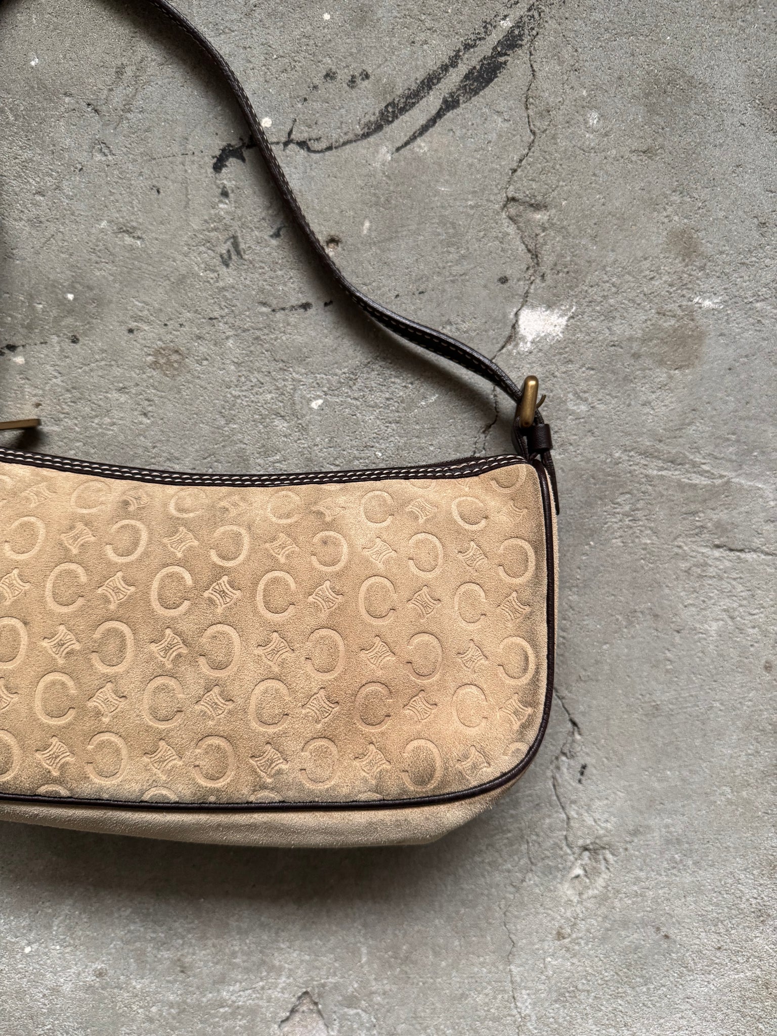 Celine Macadam Suede Shoulder Bag Beige/Brown