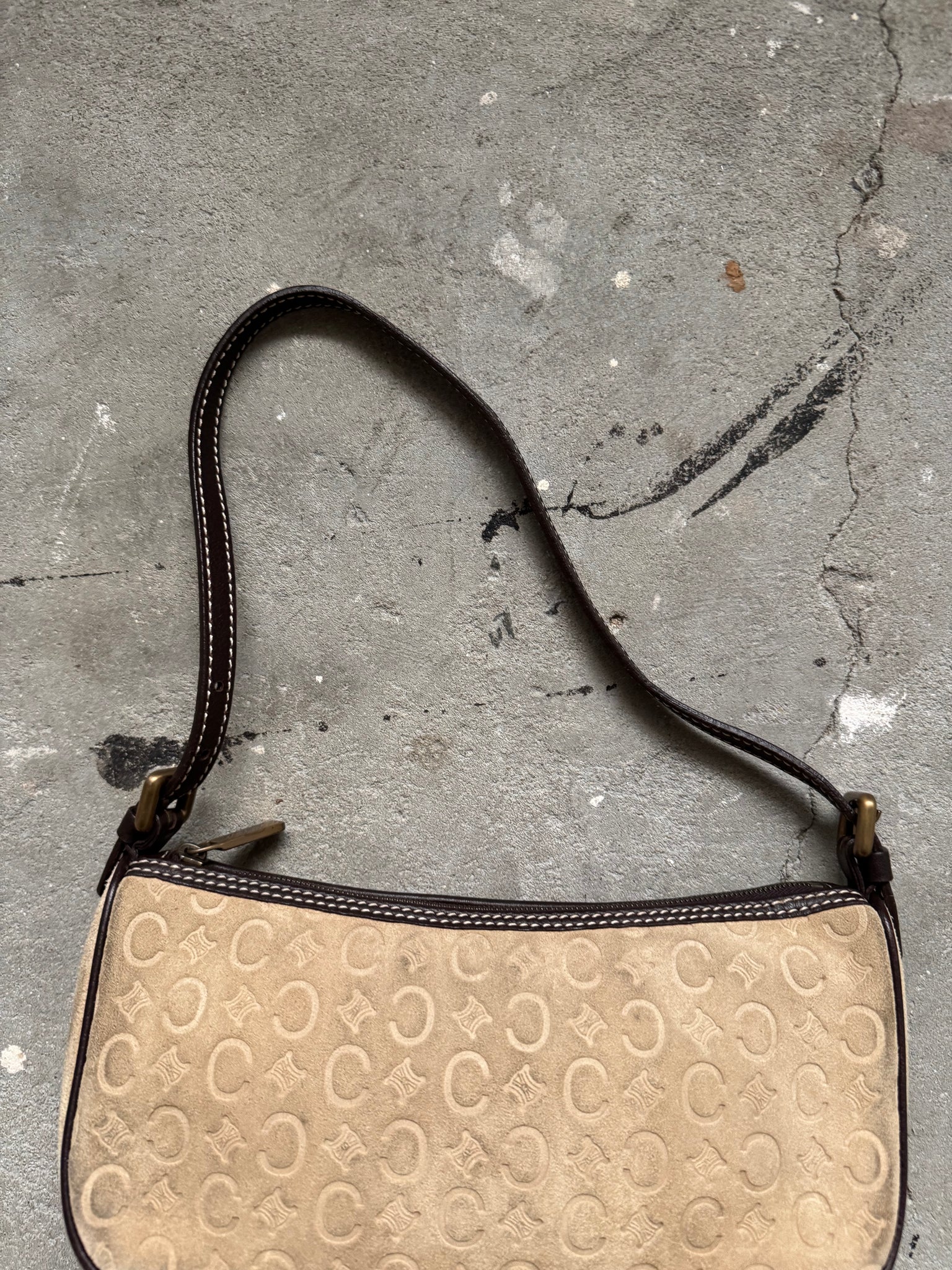 Celine Macadam Suede Shoulder Bag Beige/Brown
