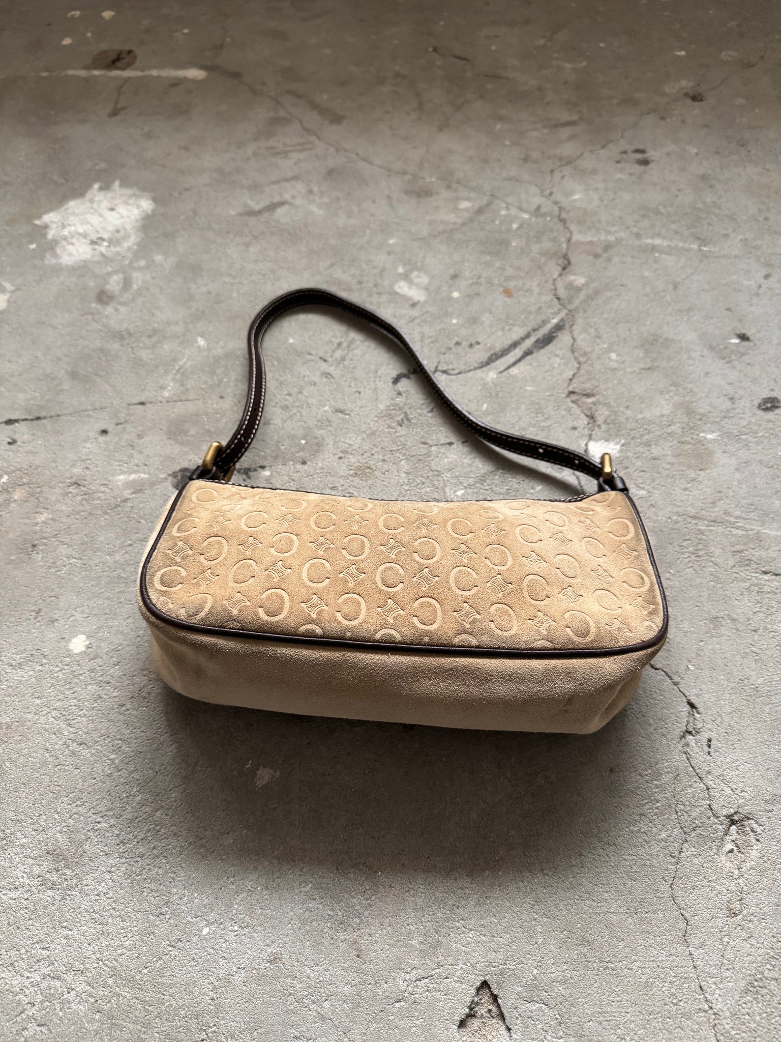 Celine Macadam Suede Shoulder Bag Beige/Brown