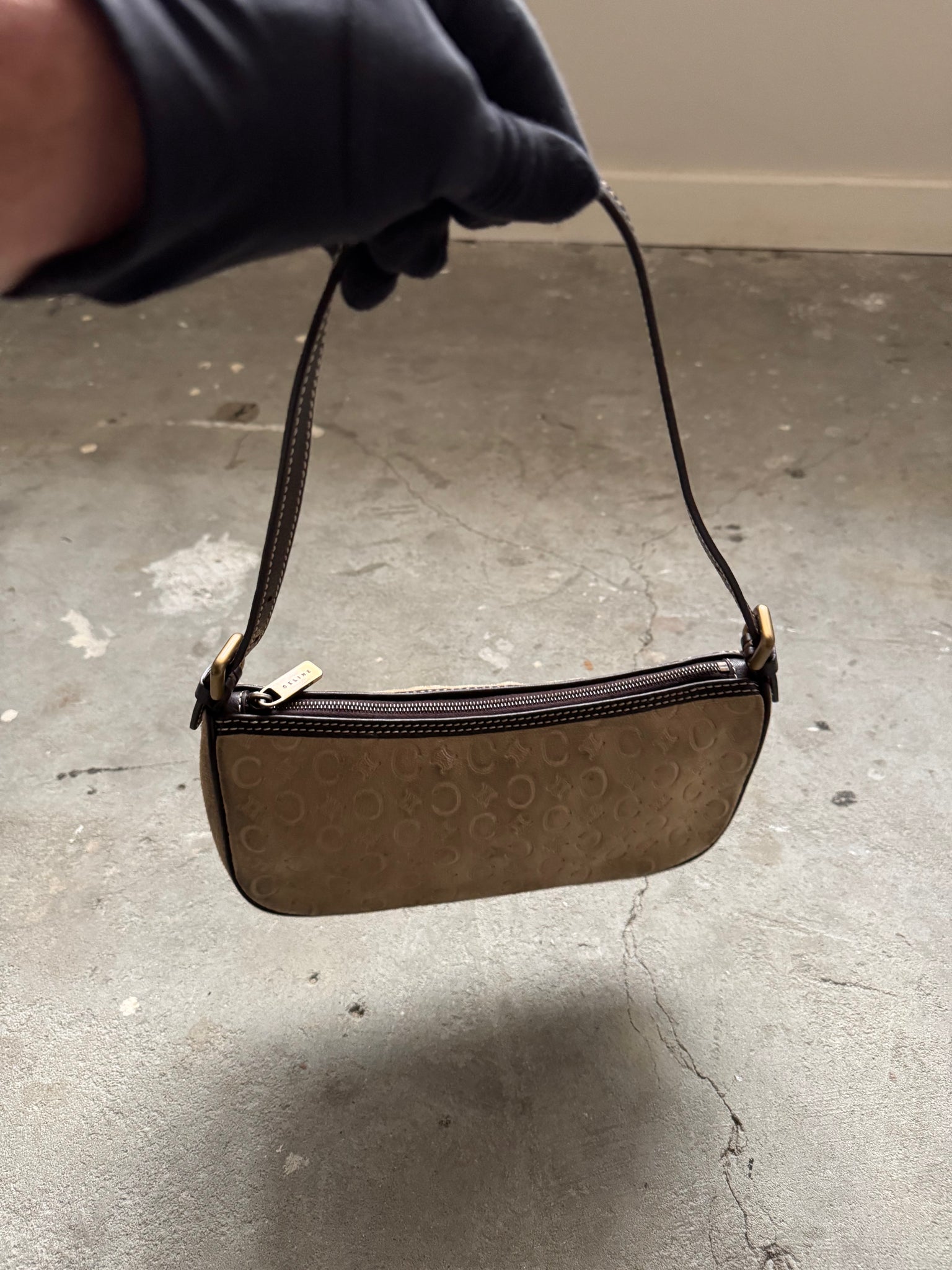 Celine Macadam Suede Shoulder Bag Beige/Brown