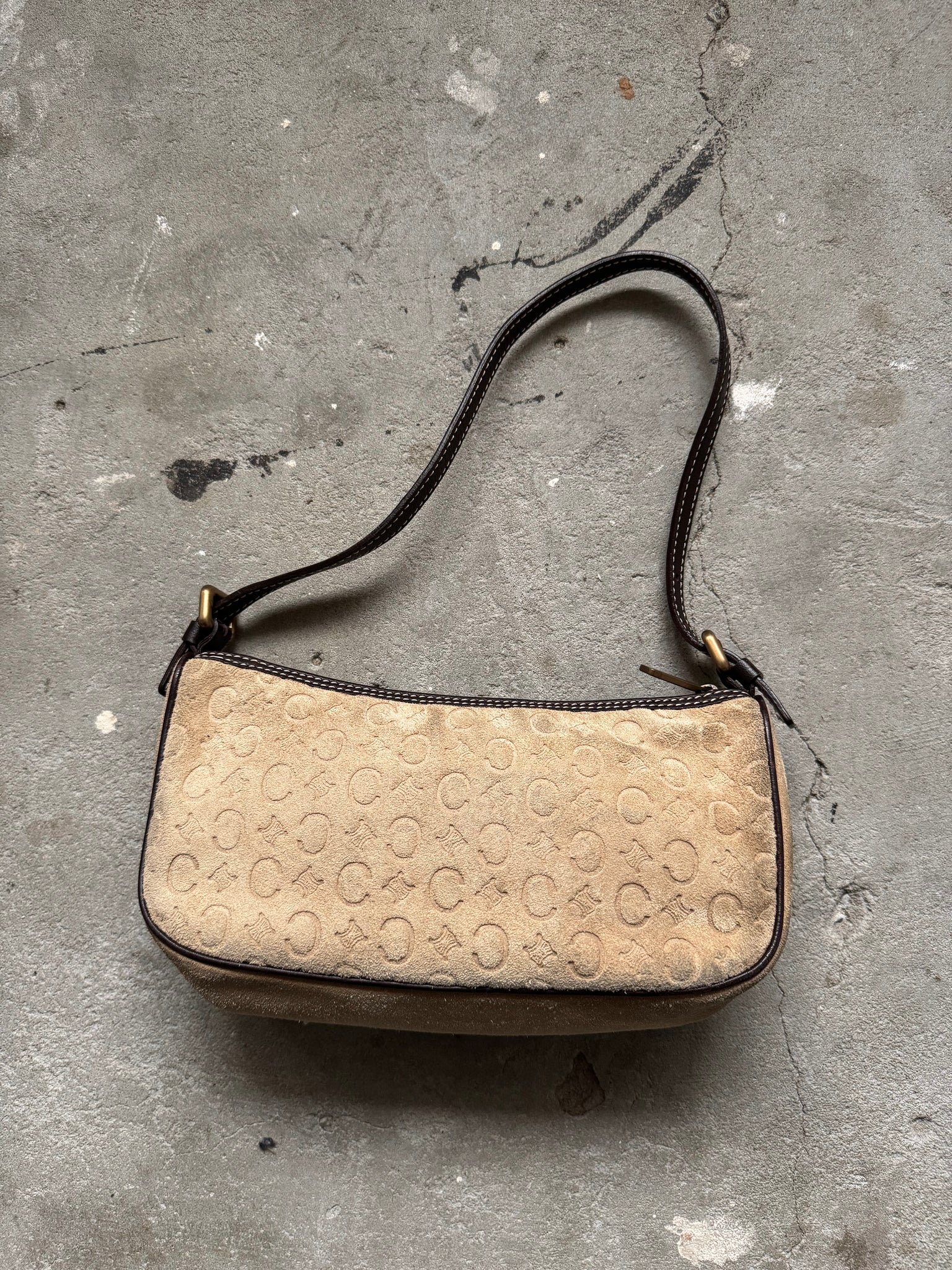 Celine Macadam Suede Shoulder Bag Beige/Brown