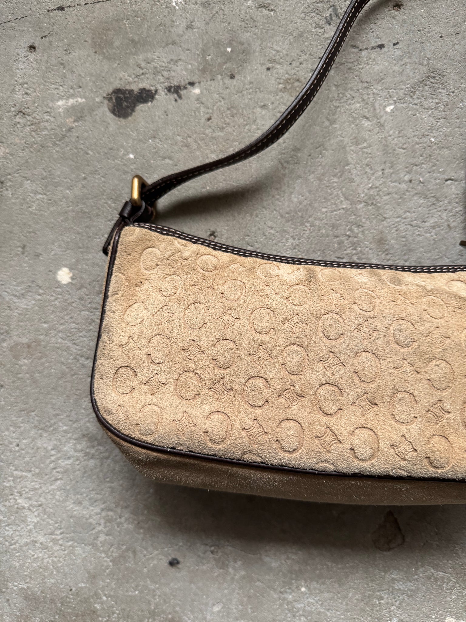 Celine Macadam Suede Shoulder Bag Beige/Brown