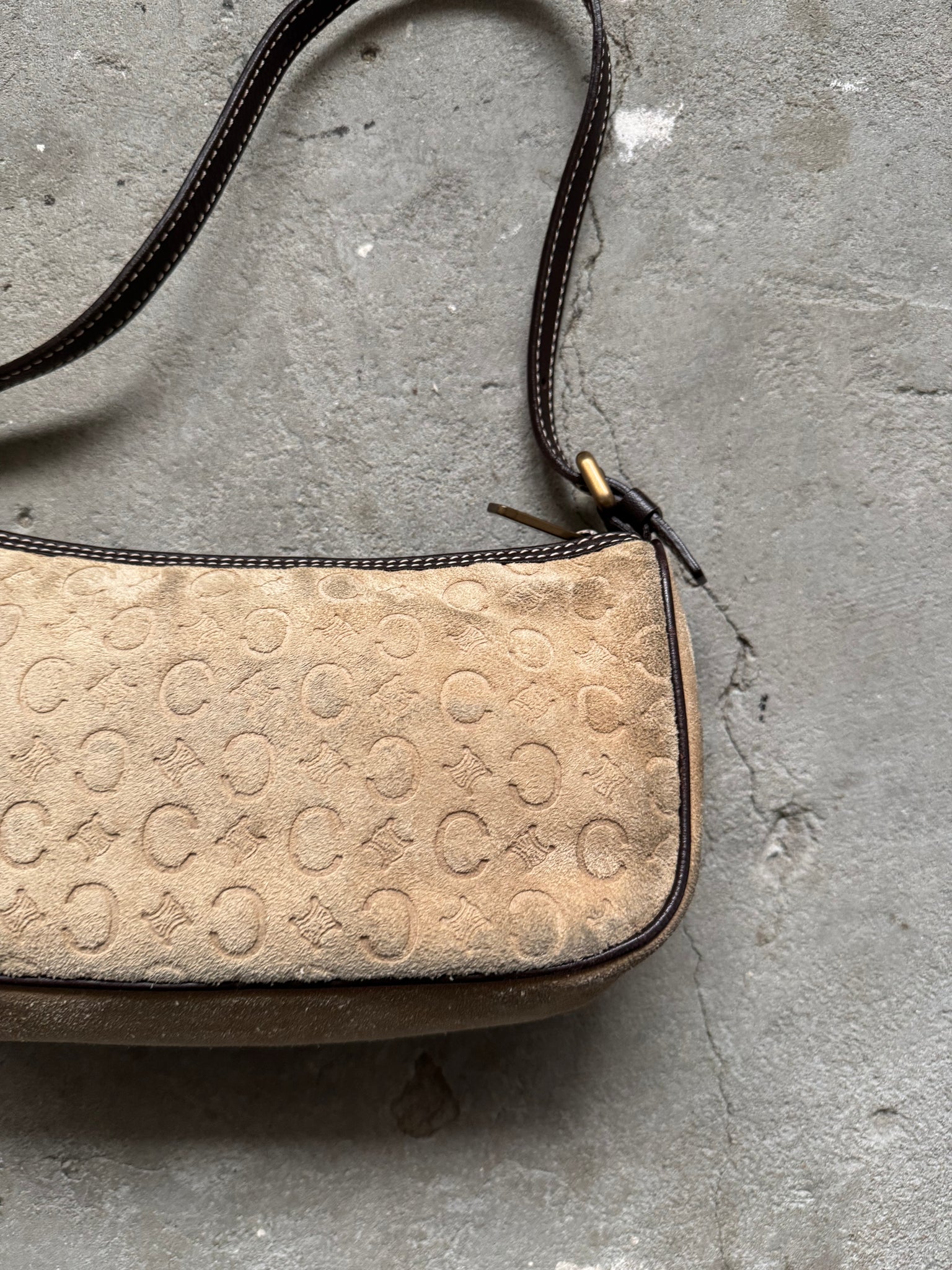 Celine Macadam Suede Shoulder Bag Beige/Brown