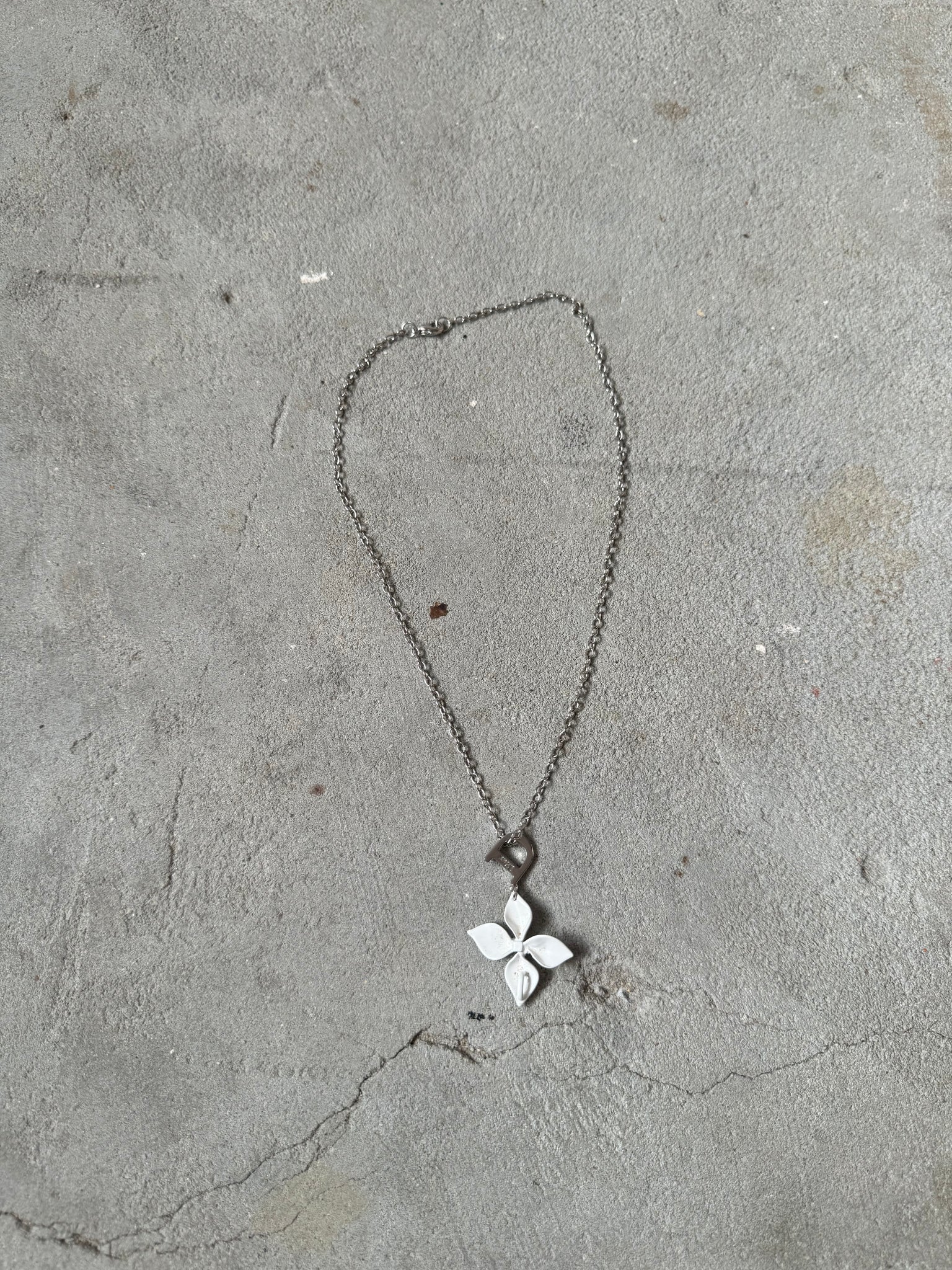 Dior Flower D Crystal Necklace Silver
