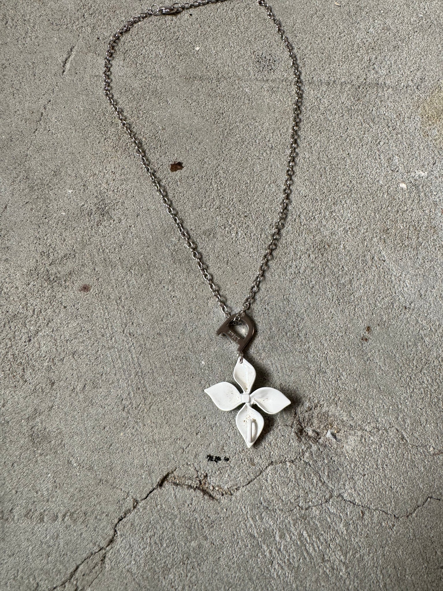 Dior Flower D Crystal Necklace Silver