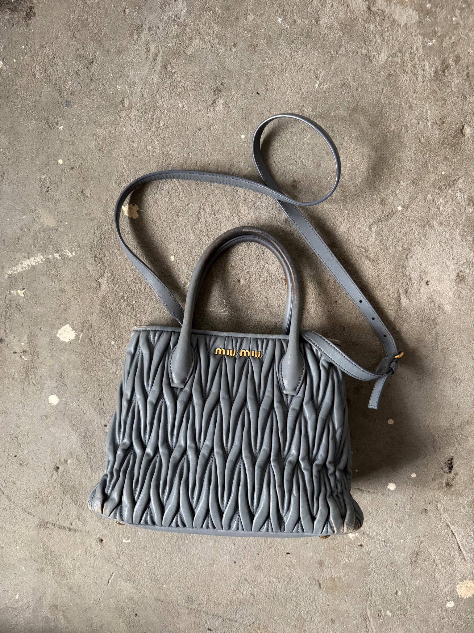 Miu Miu 2Way Matelassé Shoulder Bag Blue