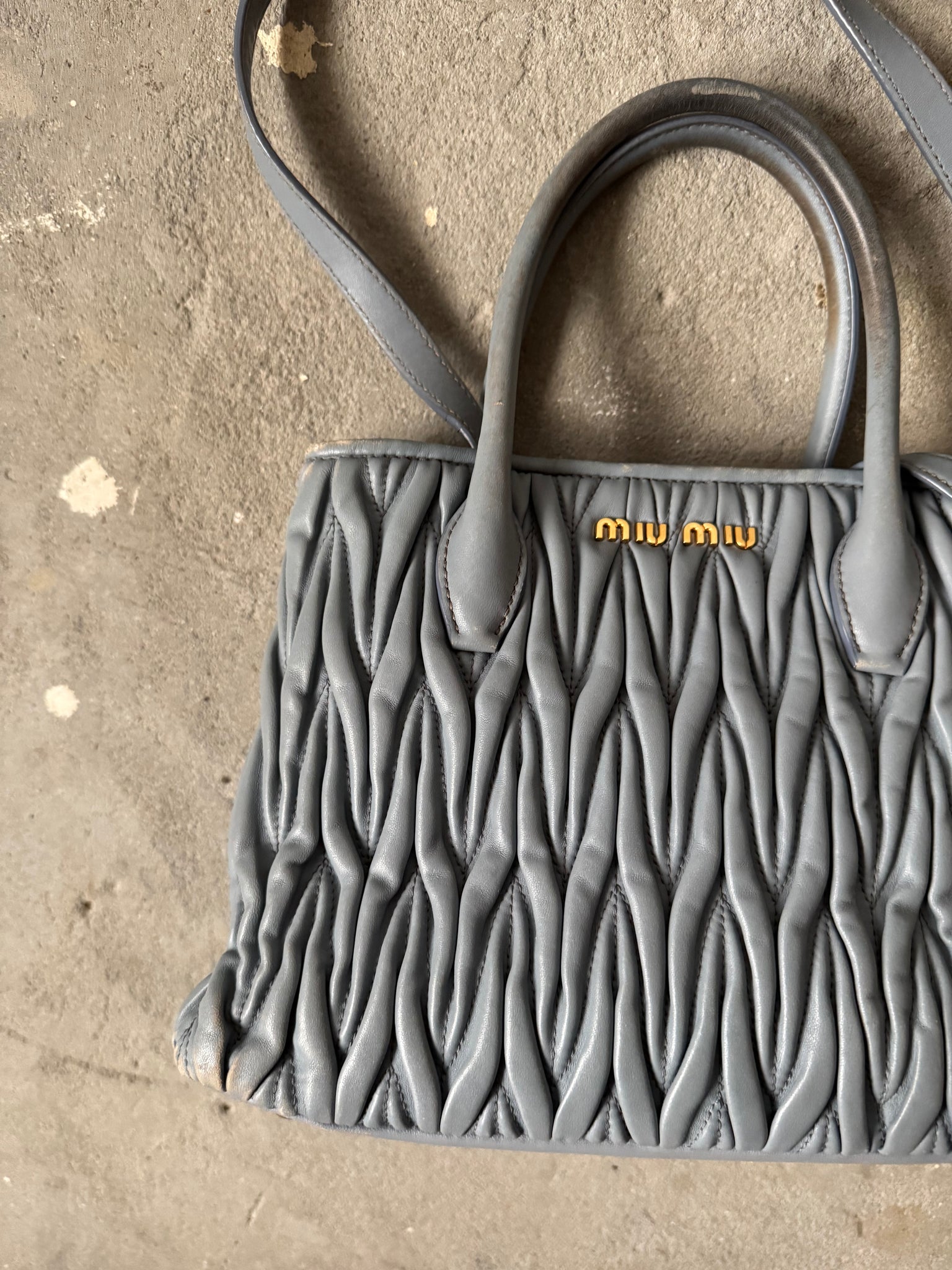 Miu Miu 2Way Matelassé Shoulder Bag Blue