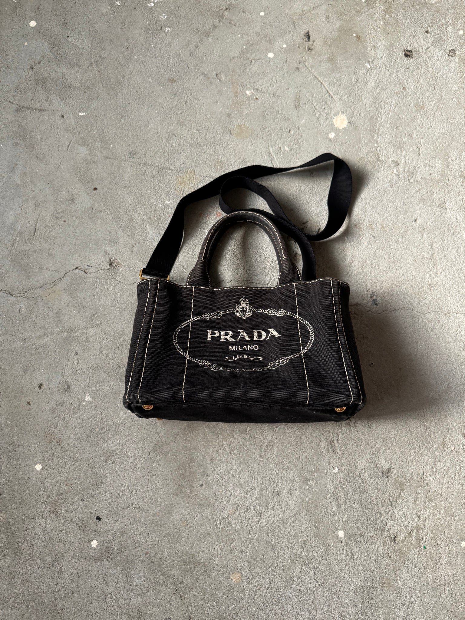 Prada 2Way Canapa Tote Bag Black