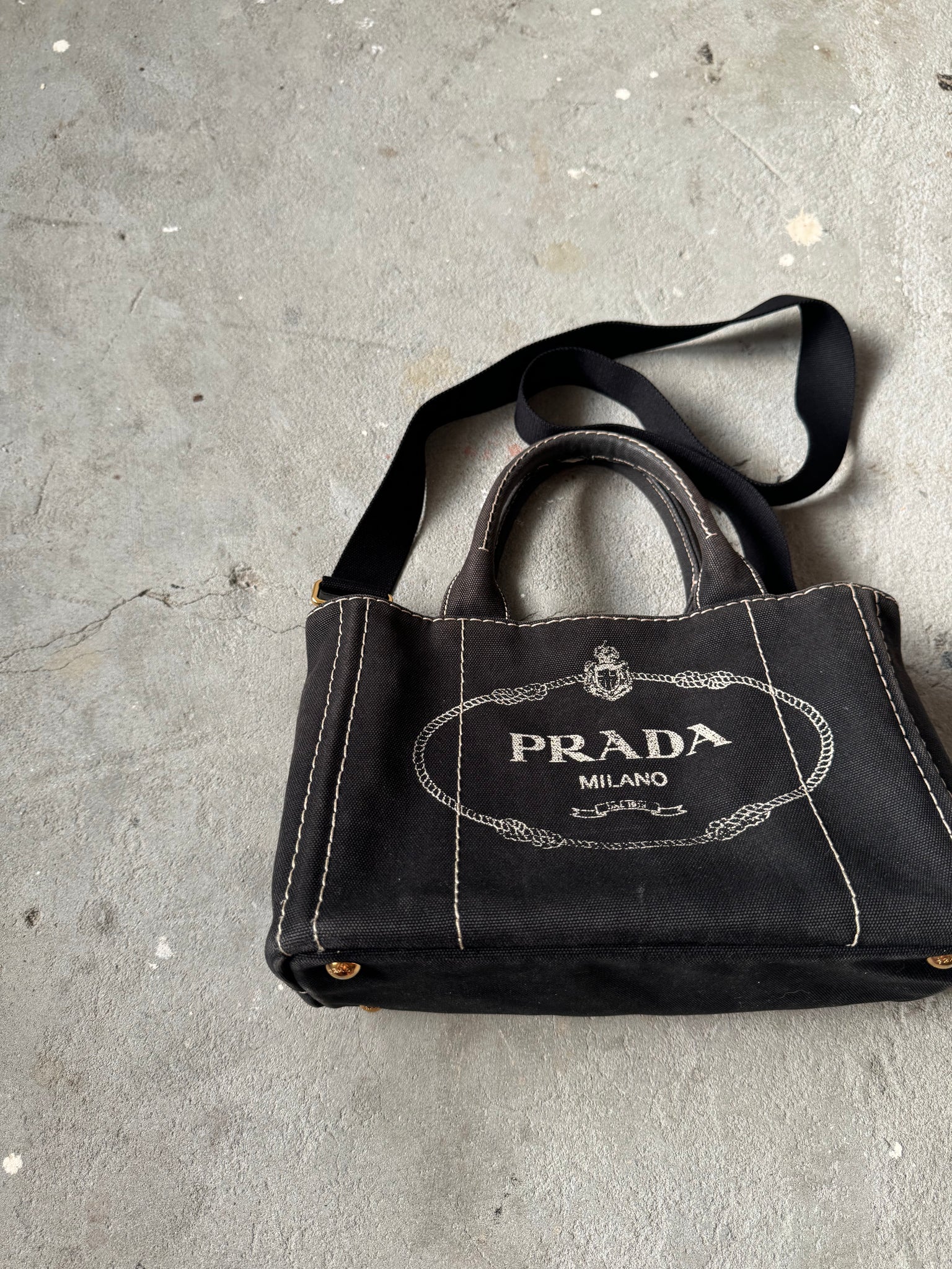Prada 2Way Canapa Tote Bag Black