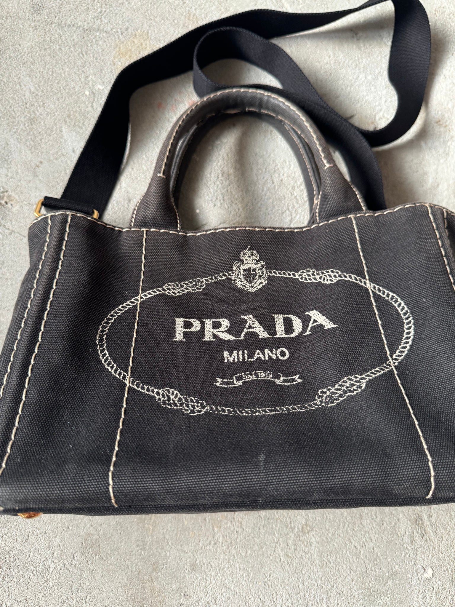 Prada 2Way Canapa Tote Bag Black