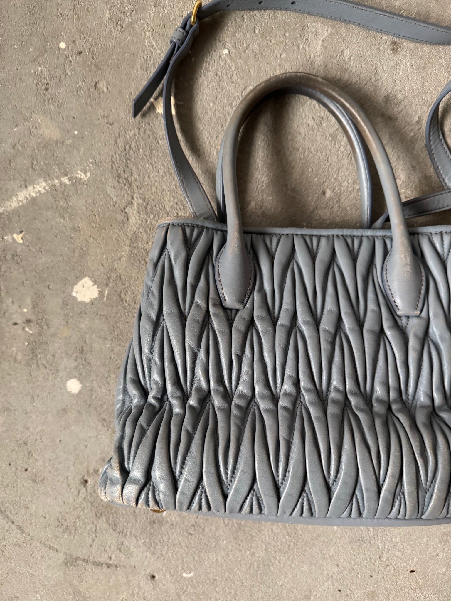 Miu Miu 2Way Matelassé Shoulder Bag Blue