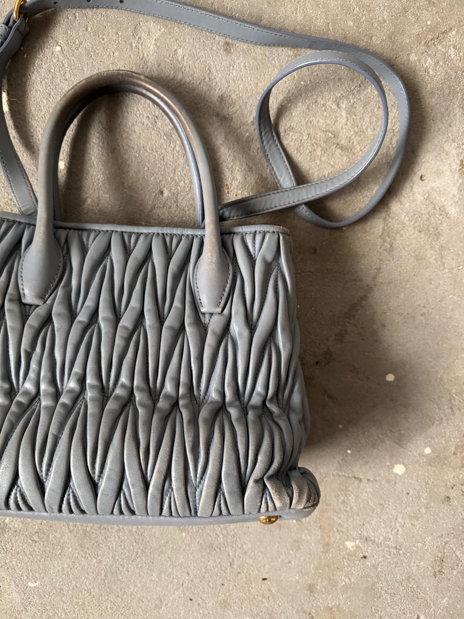 Miu Miu 2Way Matelassé Shoulder Bag Blue