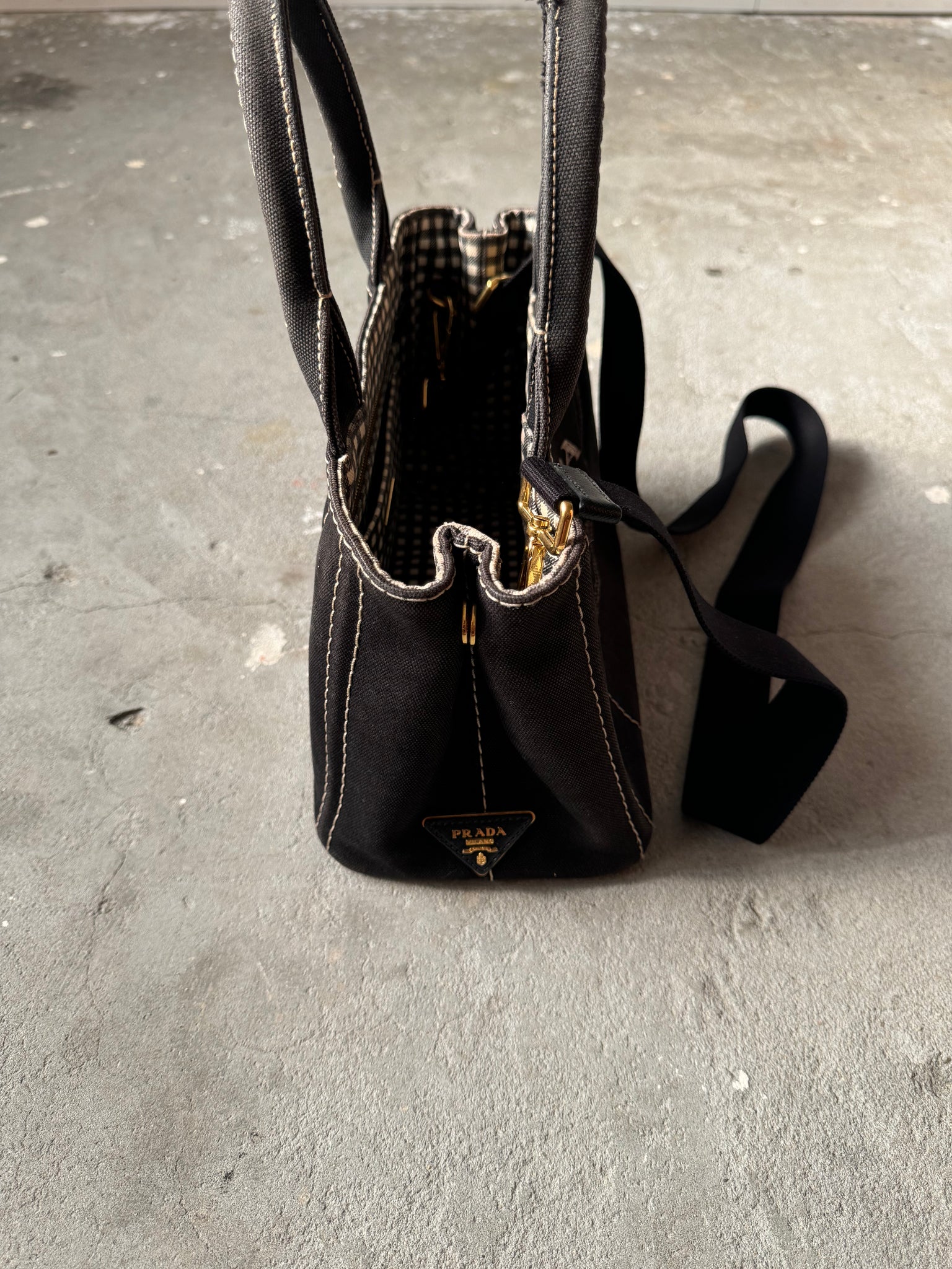 Prada 2Way Canapa Tote Bag Black