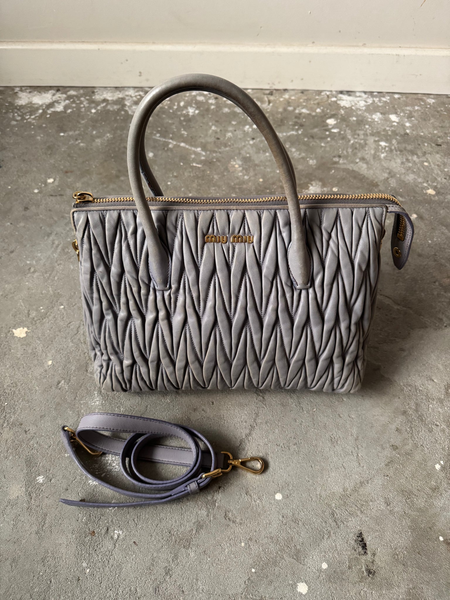 Miu Miu 2Way Matelasse Shoulder Bag Argilla