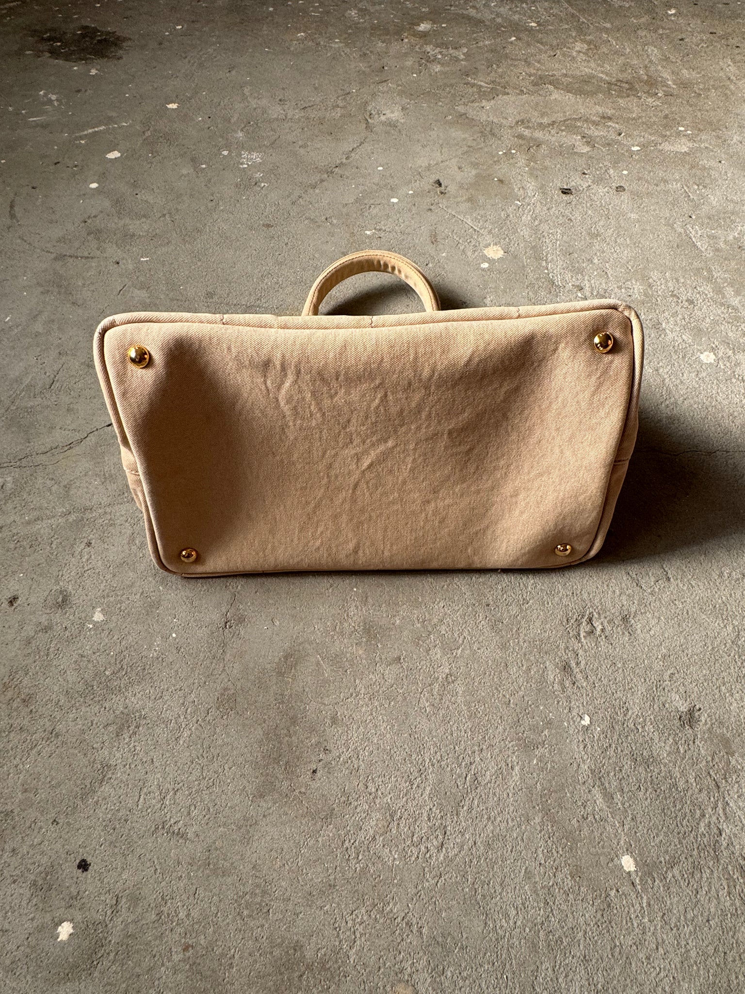 Prada Canapa Embroidered Logo Tote Bag Beige
