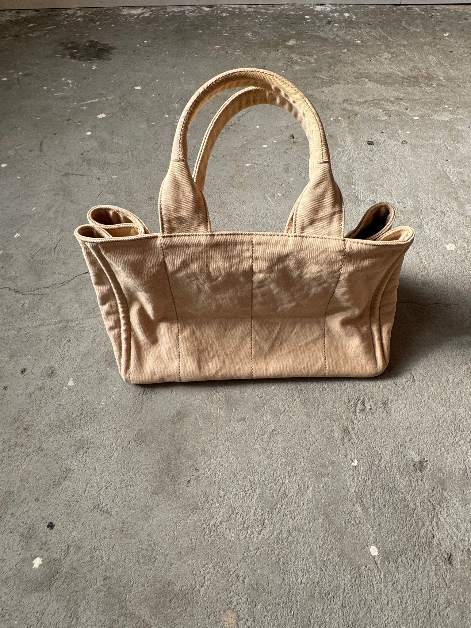 Prada Canapa Embroidered Logo Tote Bag Beige