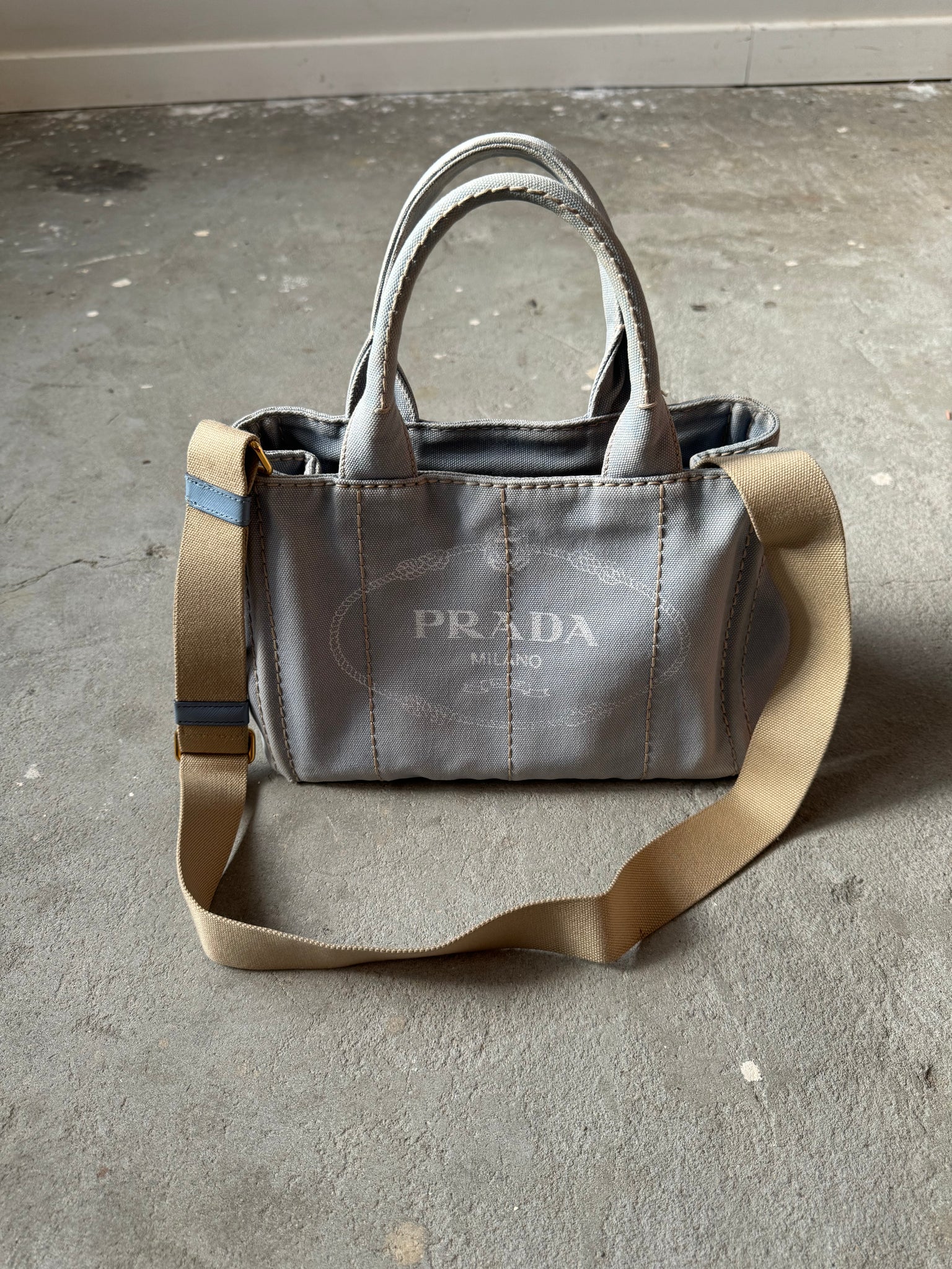 Prada 2Way Canapa Tote Bag Blue