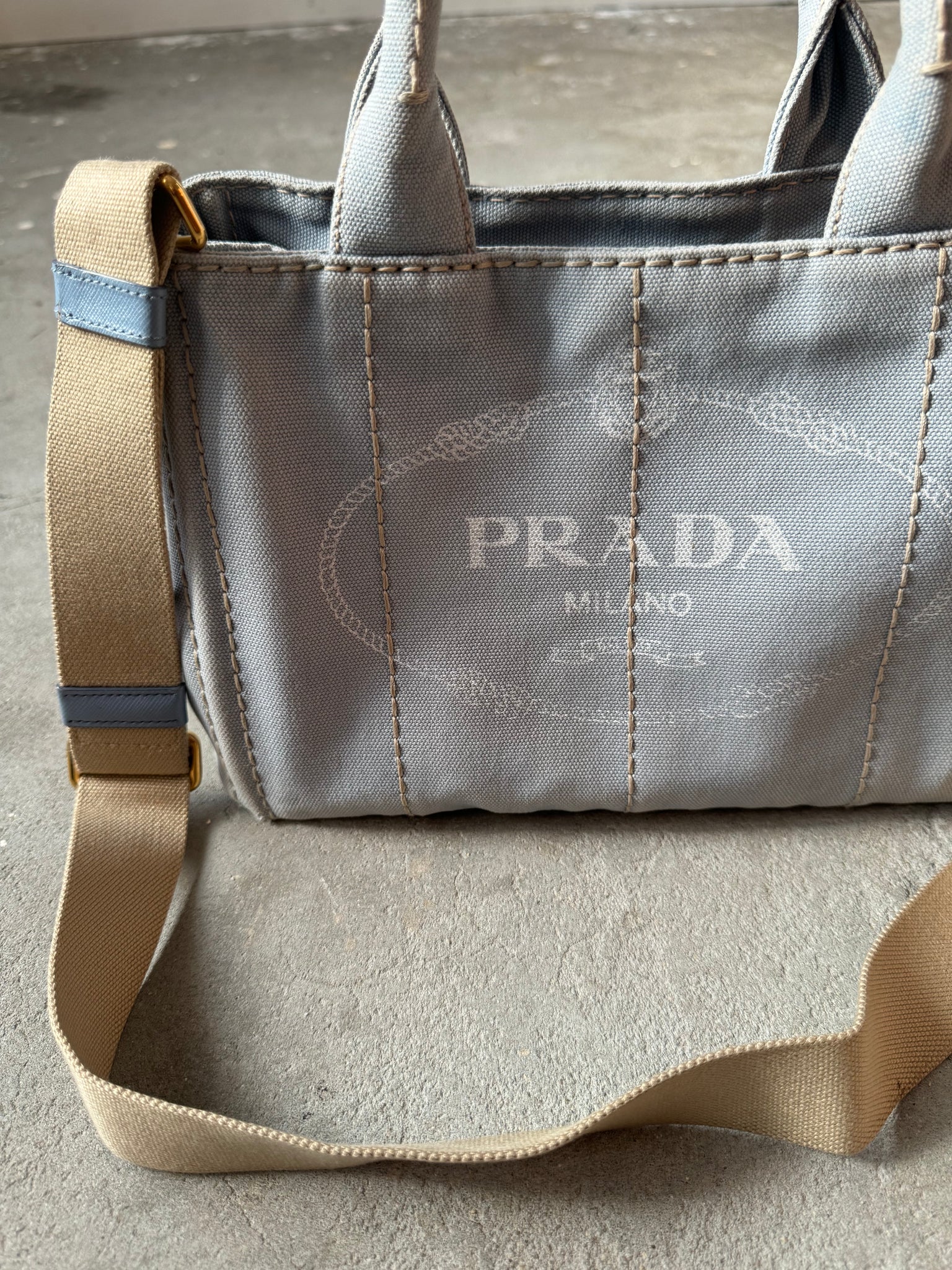 Prada 2Way Canapa Tote Bag Blue
