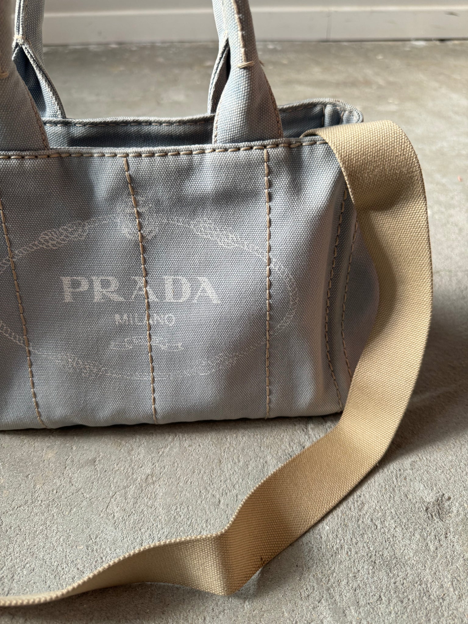 Prada 2Way Canapa Tote Bag Blue