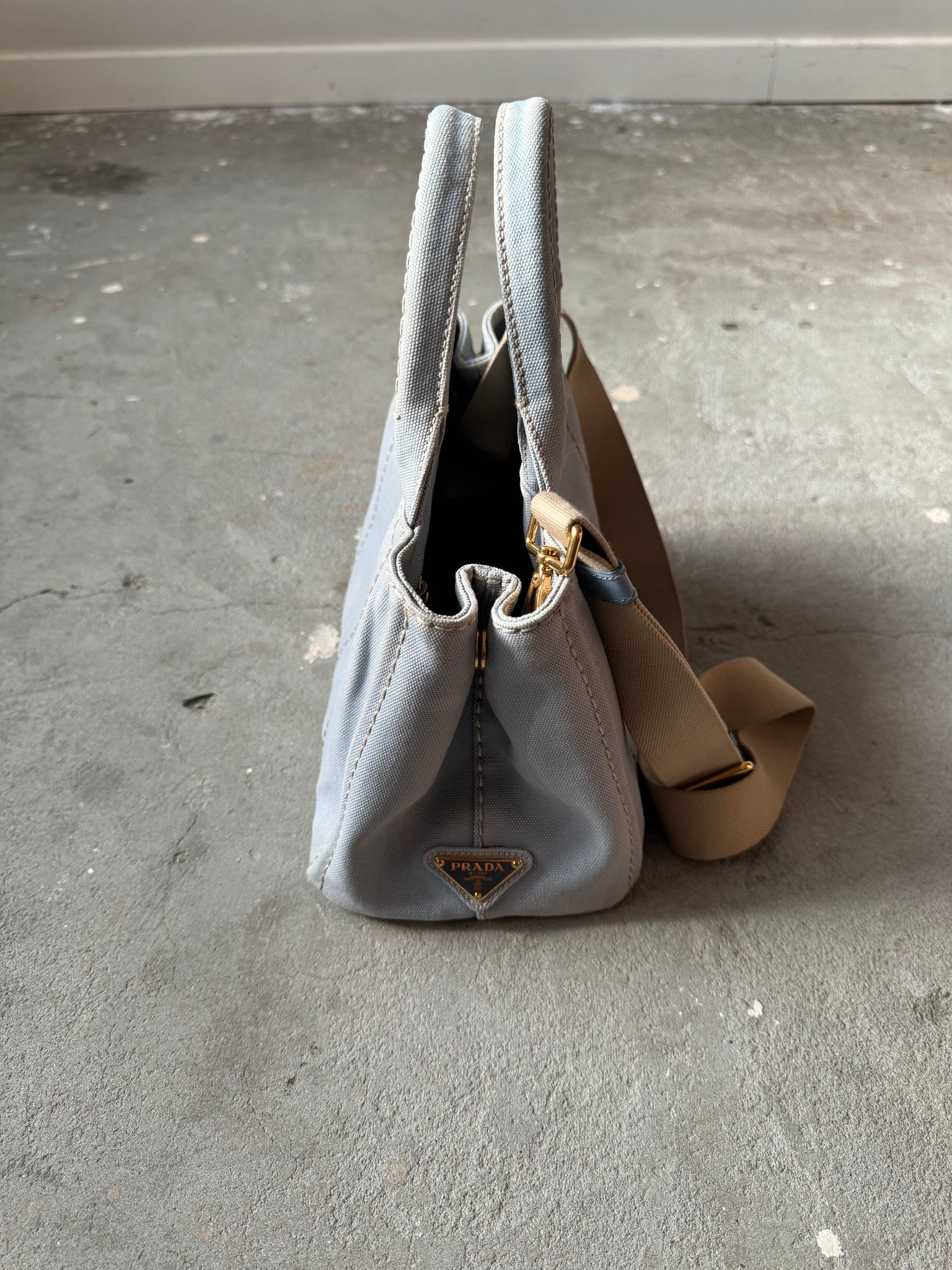 Prada 2Way Canapa Tote Bag Blue