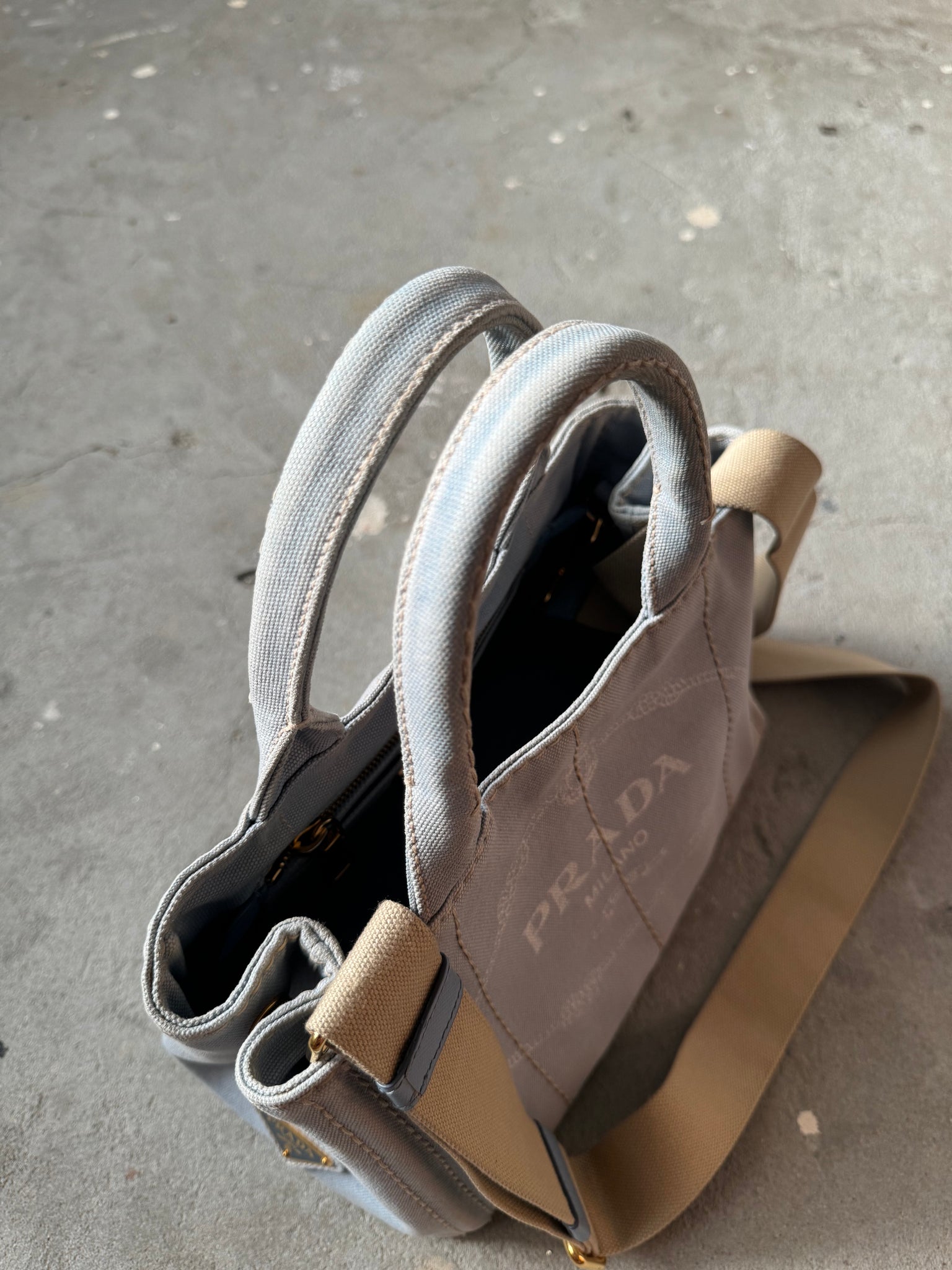 Prada 2Way Canapa Tote Bag Blue