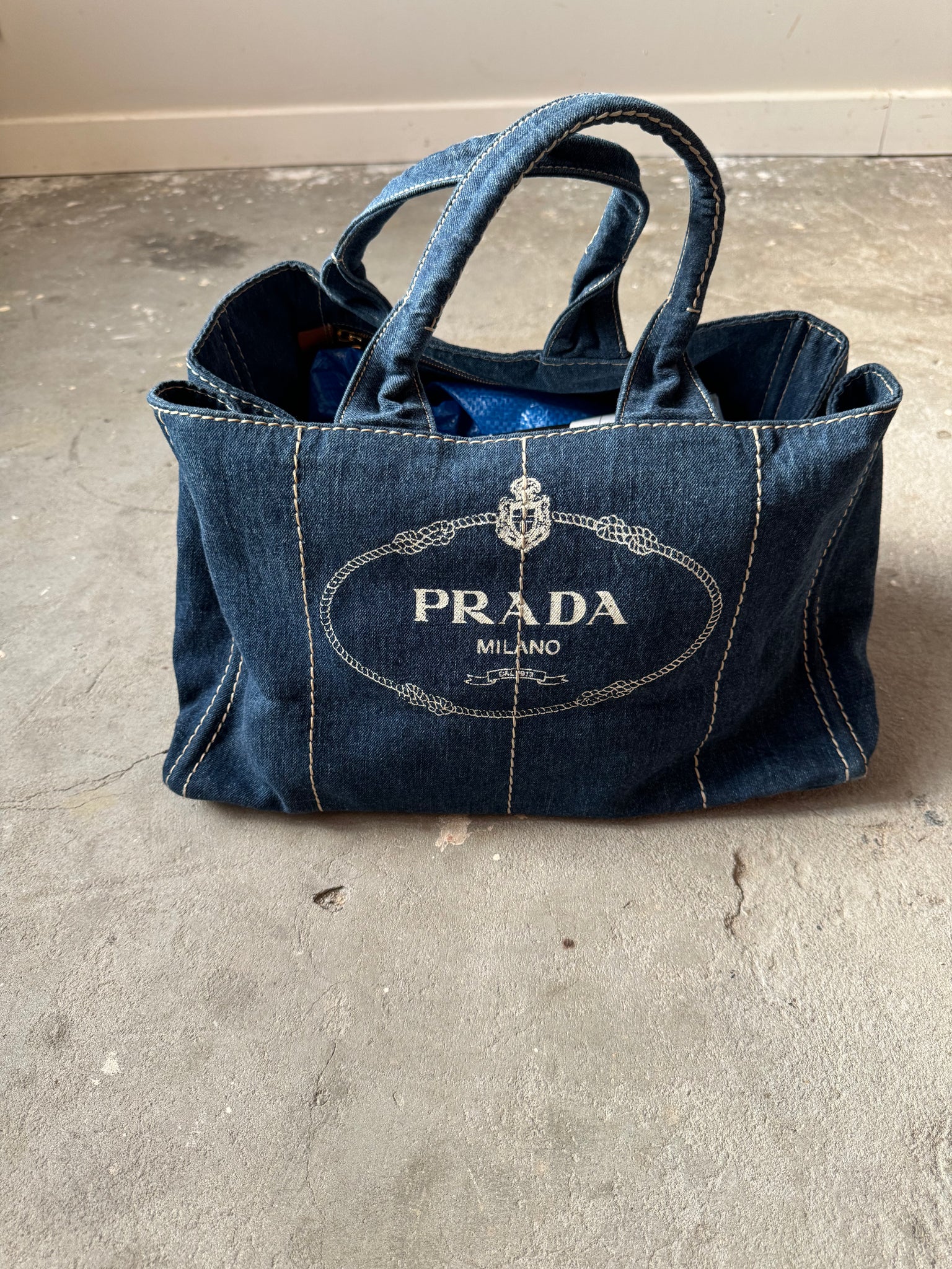 Prada Canapa Denim Blue Tote Bag