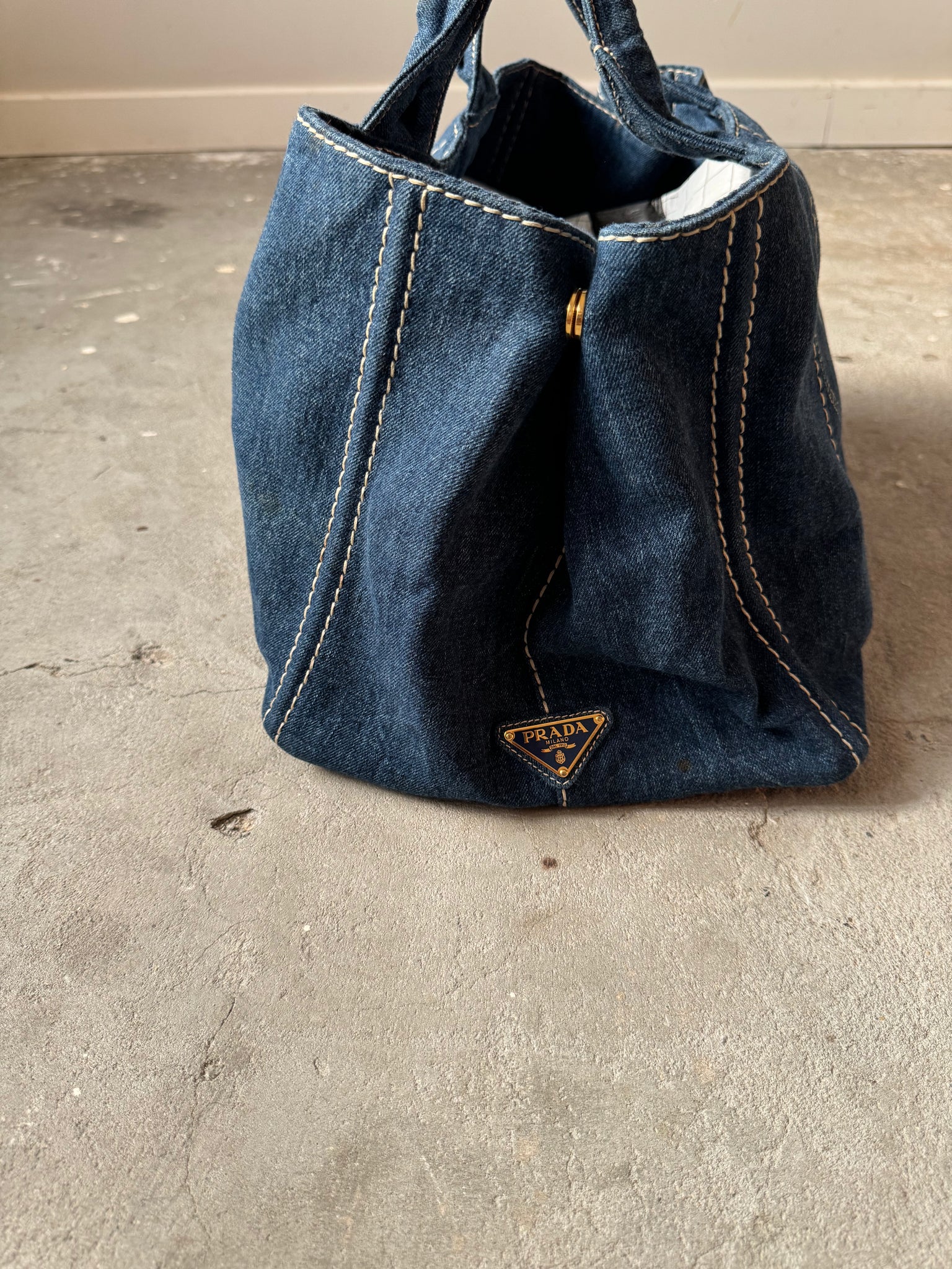Prada Canapa Denim Blue Tote Bag