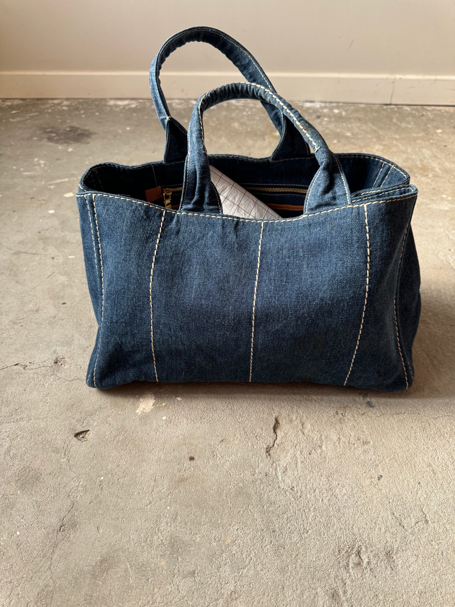 Prada Canapa Denim Blue Tote Bag
