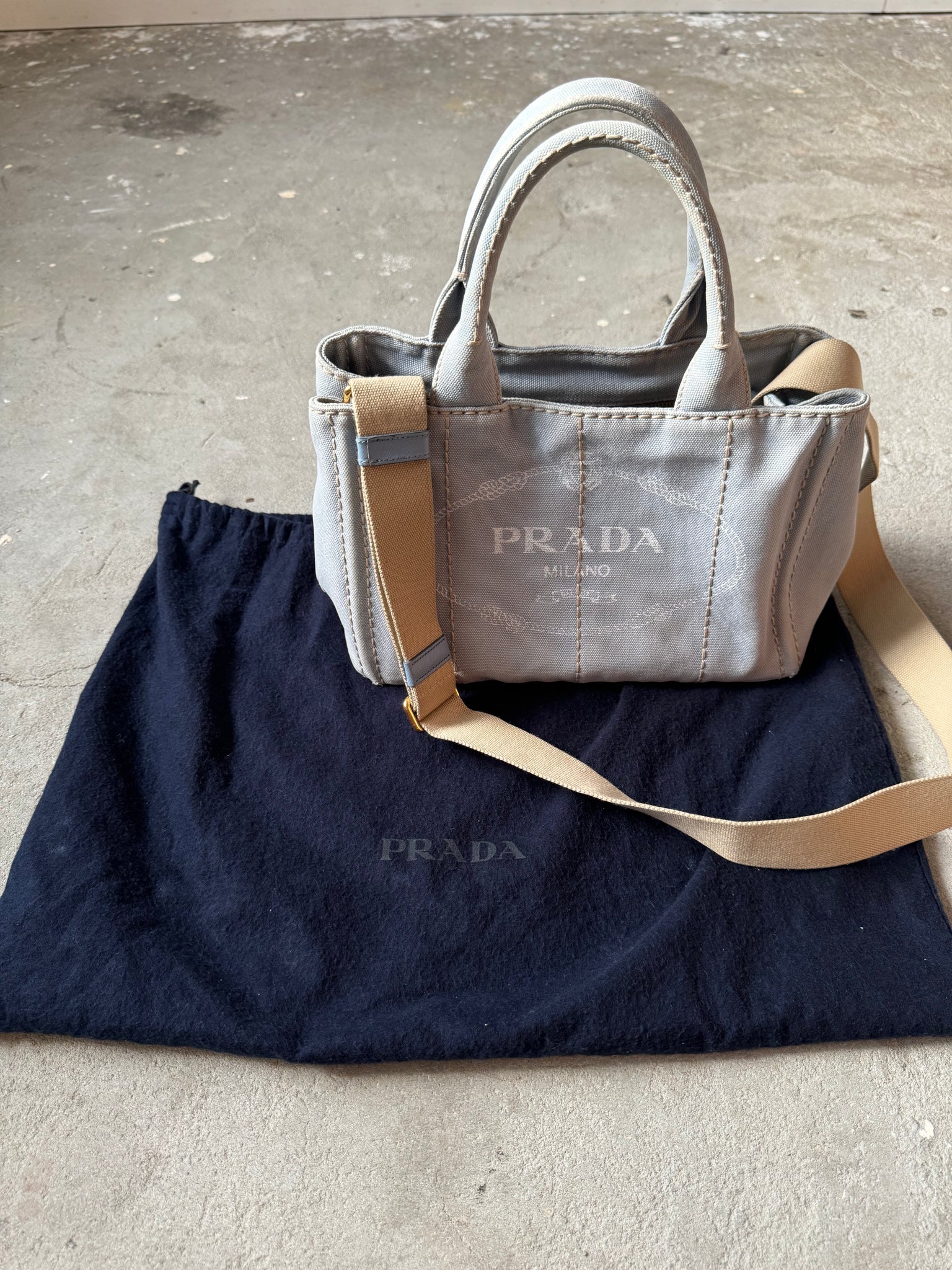 Prada 2Way Canapa Tote Bag Blue